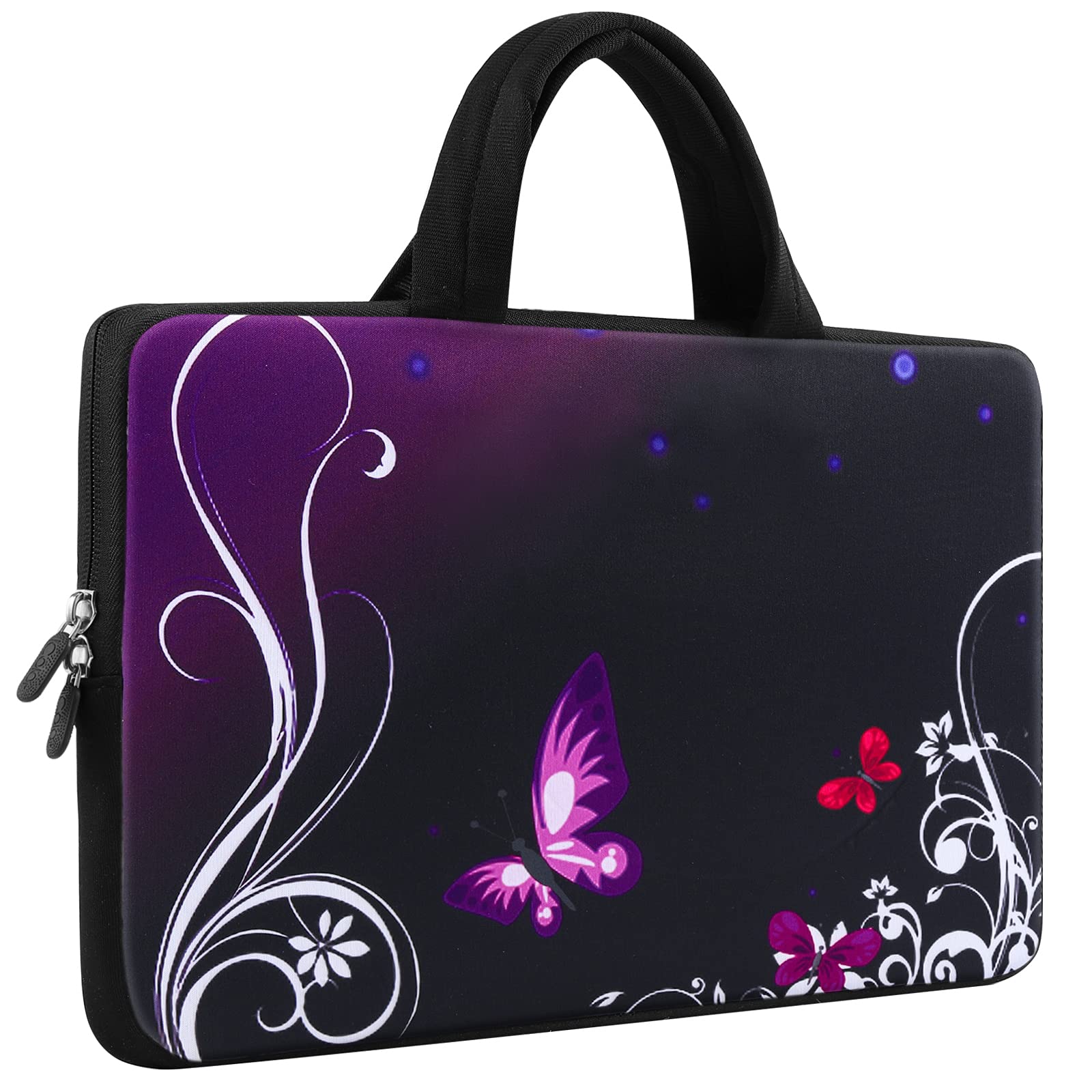 Premium Neoprene Laptop Sleeve Case for 11-12.5 Inch MacBook Air, Chromebook, Ultrabook & Tablet - Lightweight Protective Cover with Purple Butterfly Design - Perfect for Travel, Office & School Use