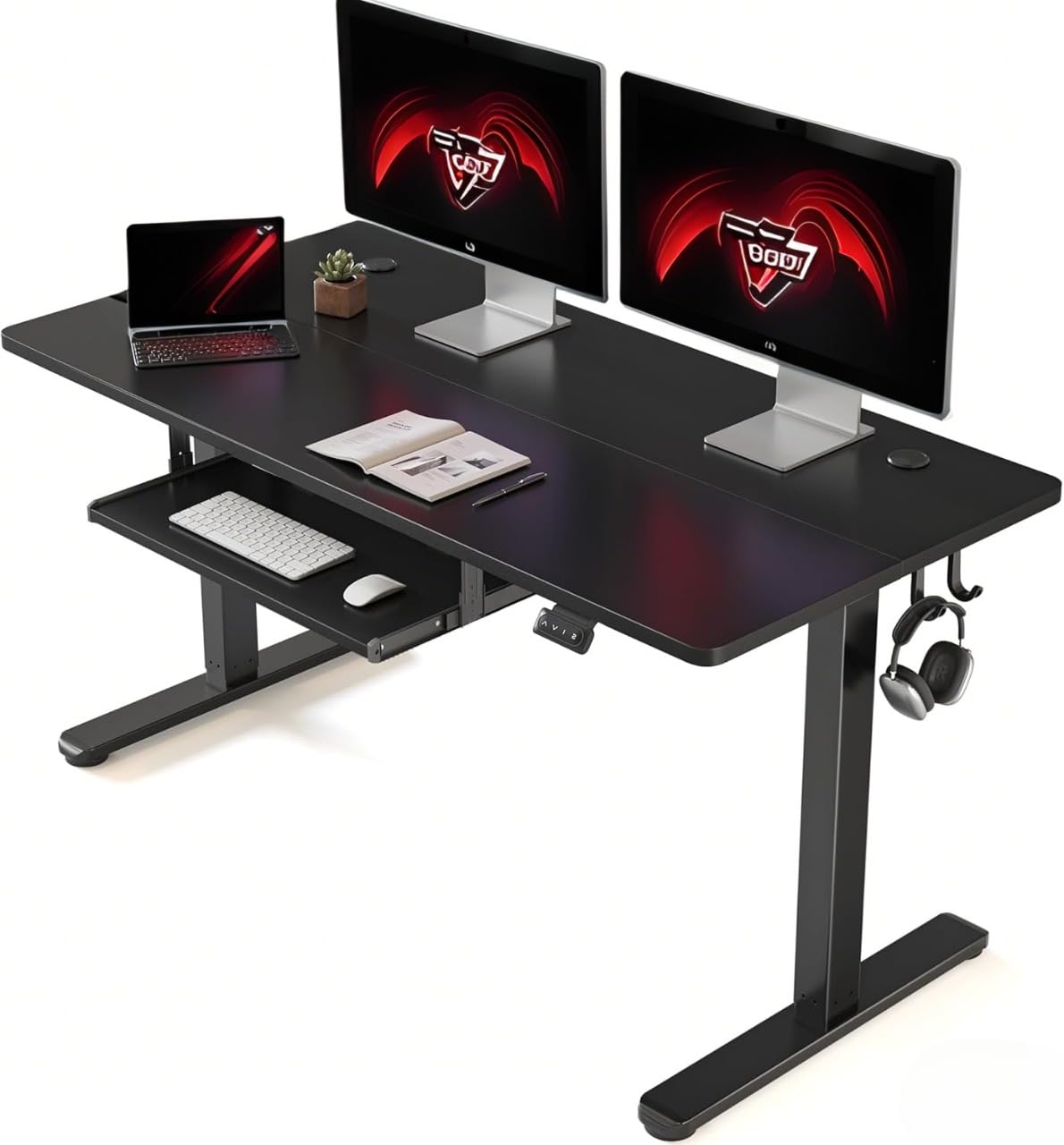 FEZIBO 48 x 24 Inches Electric Height Adjustable Standing Desk with Keyboard Tray - Sit Stand Office Desk for Home & Workspace, Black - Perfect for Remote Work, Gaming & Ergonomic Computer Setup