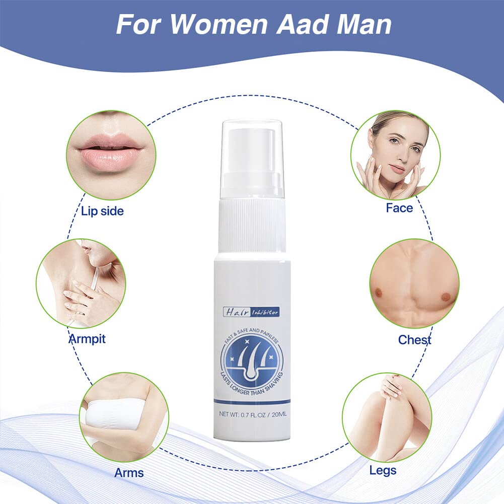 ISAKEN 20ML Permanent Hair Growth Inhibitor Spray - Body & Face Depilatory Cream for Women & Men, Non-Irritating Hair Removal Spray to Reduce & Stop Unwanted Hair Growth - Ideal for Legs, Arms, Bikini Line & Facial Hair Care