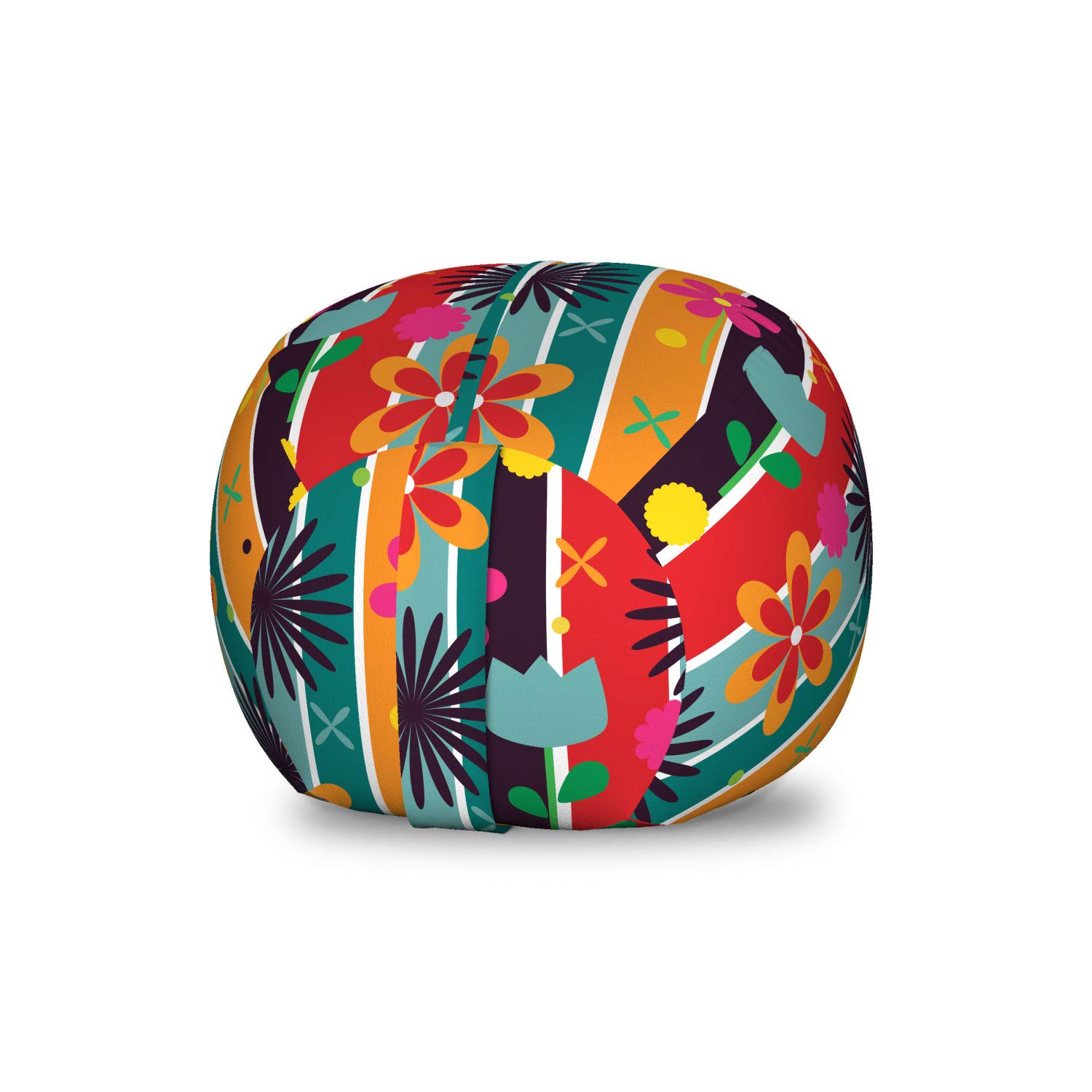 Ambesonne Floral Storage Toy Bag Chair - Hawaiian Tropical Flower Petals Vertical Stripes Stuffed Animal Organizer, Washable Small Multicolor Bag for Kids' Room, Nursery, or Playroom Storage Solution