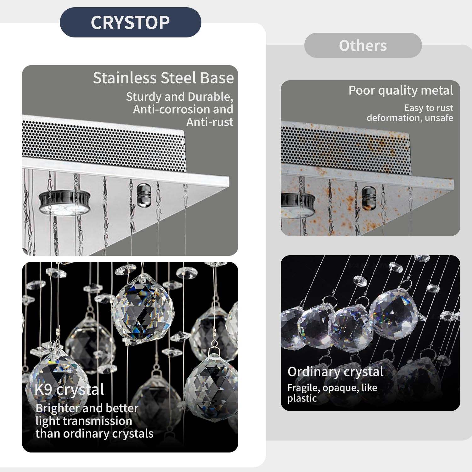 Modern Crystal Rain Drop Chandelier - LED Flush Mount Ceiling Light Fixture for Bathroom, Living Room, Dining Room, Foyer, Bedroom & Hallway - 32