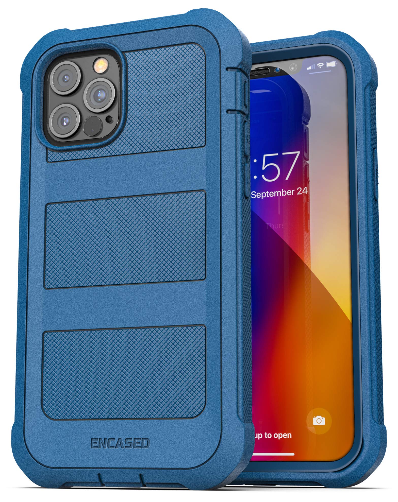 Encased Falcon Armor iPhone 12 Pro Case with Built-in Screen Protector | Shockproof Full Body Protection Cover | Blue | Perfect for Outdoor Activities, Travel & Daily Use