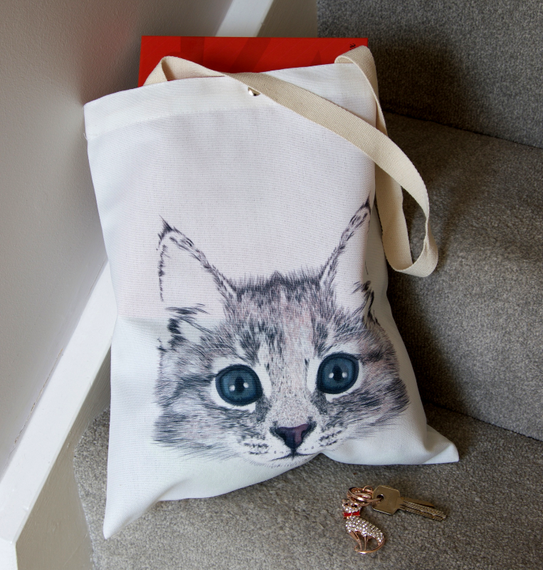 White Kitten Canvas Tote Bag - Cute Cat Print Reusable Shopping Bag for Women, Eco-Friendly Grocery Tote - Perfect for Shopping, Beach, Work & School