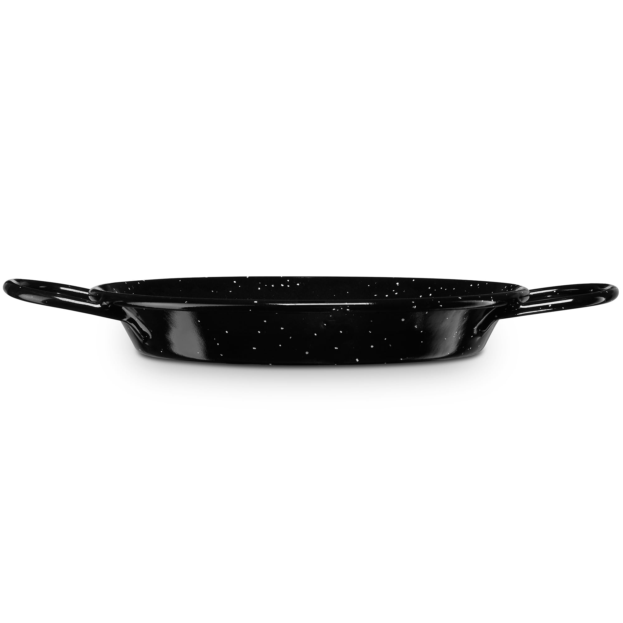 Valencian Paella Pan 26cm - Enameled Steel Induction Paellera for 2 Servings - Compatible with Glass Ceramic, Gas, Fire & Oven - Black Speckled Finish - Perfect for Spanish Rice Dishes, Family Gatherings & Outdoor Cooking