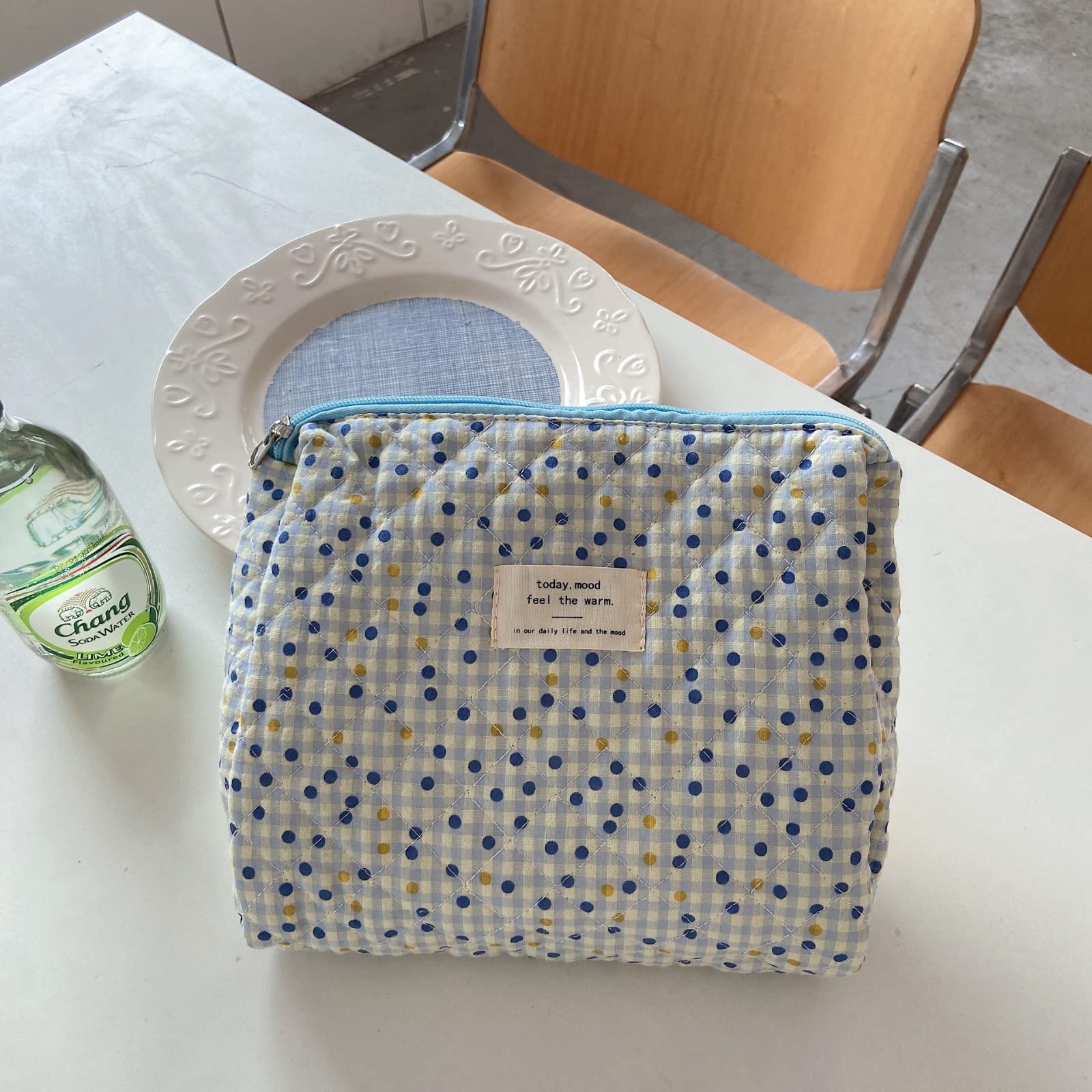 Quilted Cotton Makeup Bag for Women - Large Capacity Cosmetic Organizer with Zipper, Floral Travel Toiletry Pouch for Women & Girls | Perfect for Travel, Gym & Daily Essentials Storage (Design D)