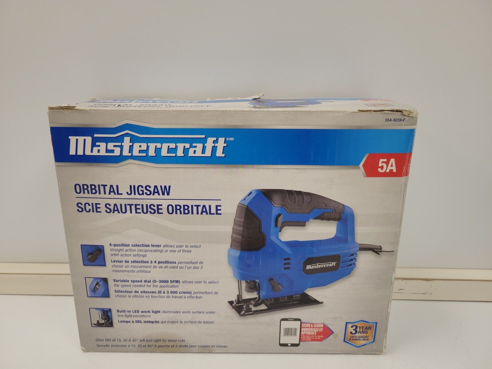 Mastercraft 054-8259-0 Orbital Jigsaw - Powerful Electric Saw for Woodworking, Metal Cutting & DIY Projects - Perfect for Home Improvement & Crafting