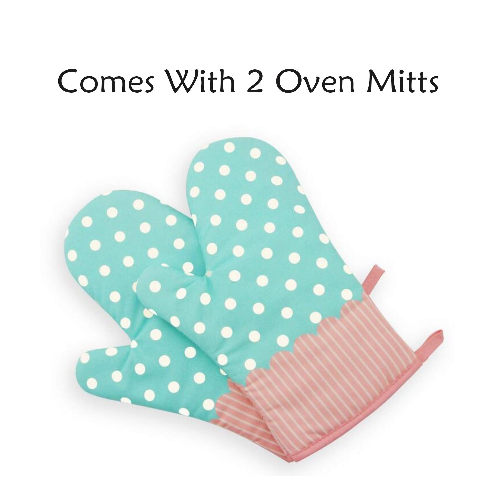 Heat Resistant Cotton Oven Mitts Set of 2 - Dotted Blue Kitchen Pot Holders & Oven Gloves for Baking, Grilling & Cooking - Decorative & Durable Kitchen Accessories