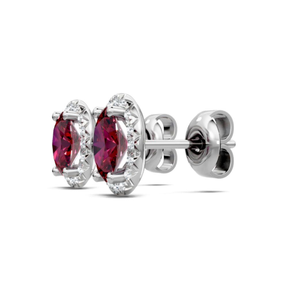 14K Gold Ruby and Diamond Halo Stud Earrings for Women - Elegant Dangle Ear Jewelry for Wedding, Party & Special Occasions