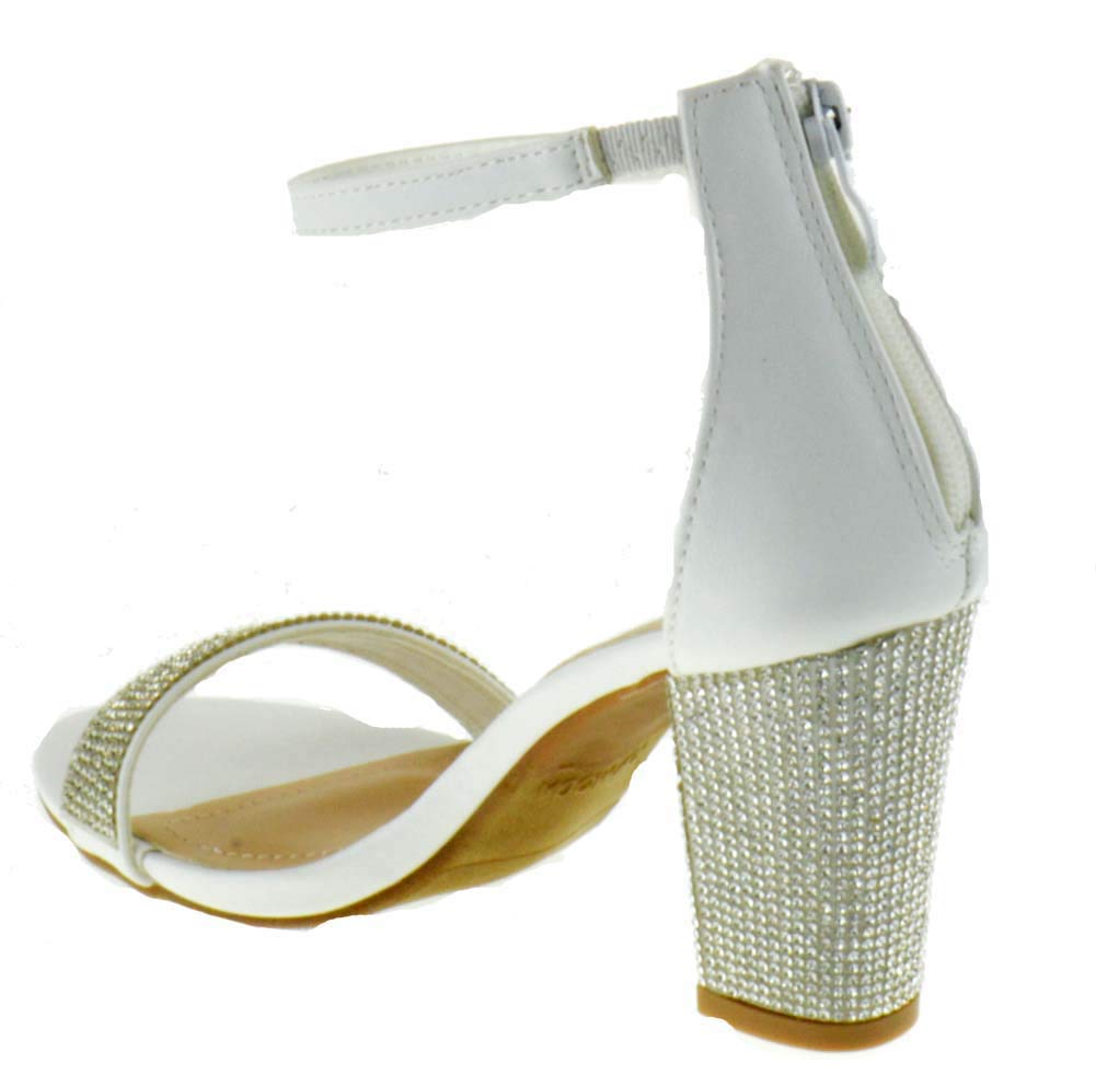 TOP Moda Belle 23 Women's Chunky Heel Rhinestone Band Platform Buckle Dress Sandals - White Size 8.5 | Perfect for Weddings, Parties & Evening Events