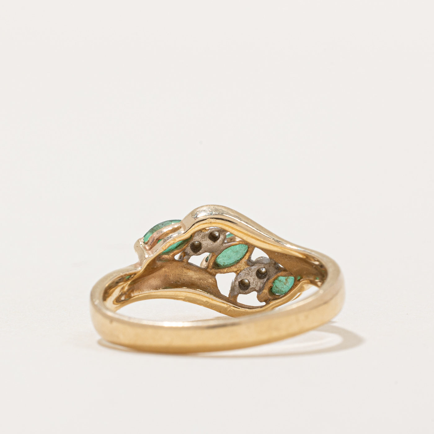 Emerald and Diamond Bypass Ring - 0.24ctw Emerald & 0.04ctw Diamond - Size 7 - Elegant Wedding Band, Anniversary Gift, or Everyday Luxury Jewelry