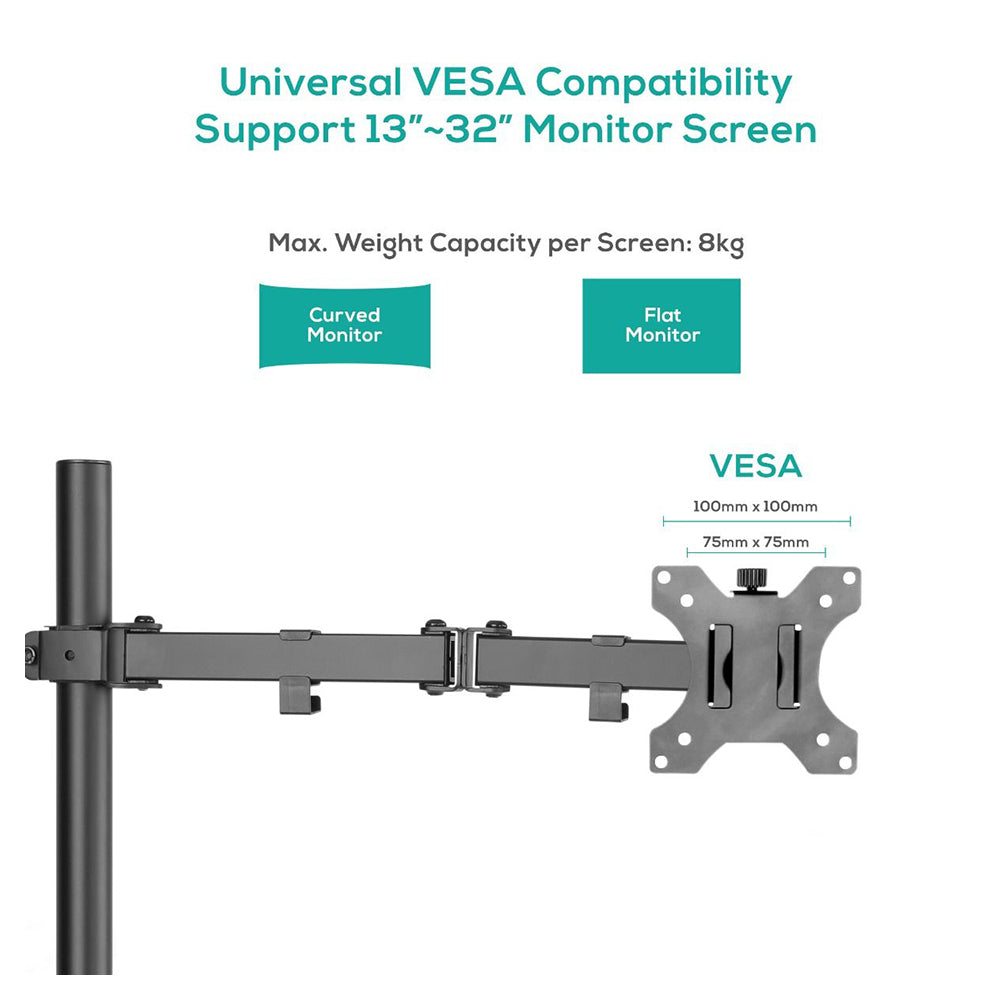 Activiva ErgoLife 13-32 Inch Single Monitor Arm with Double Joint - Adjustable VESA Mount for Home Office, Gaming & Workspace Setup