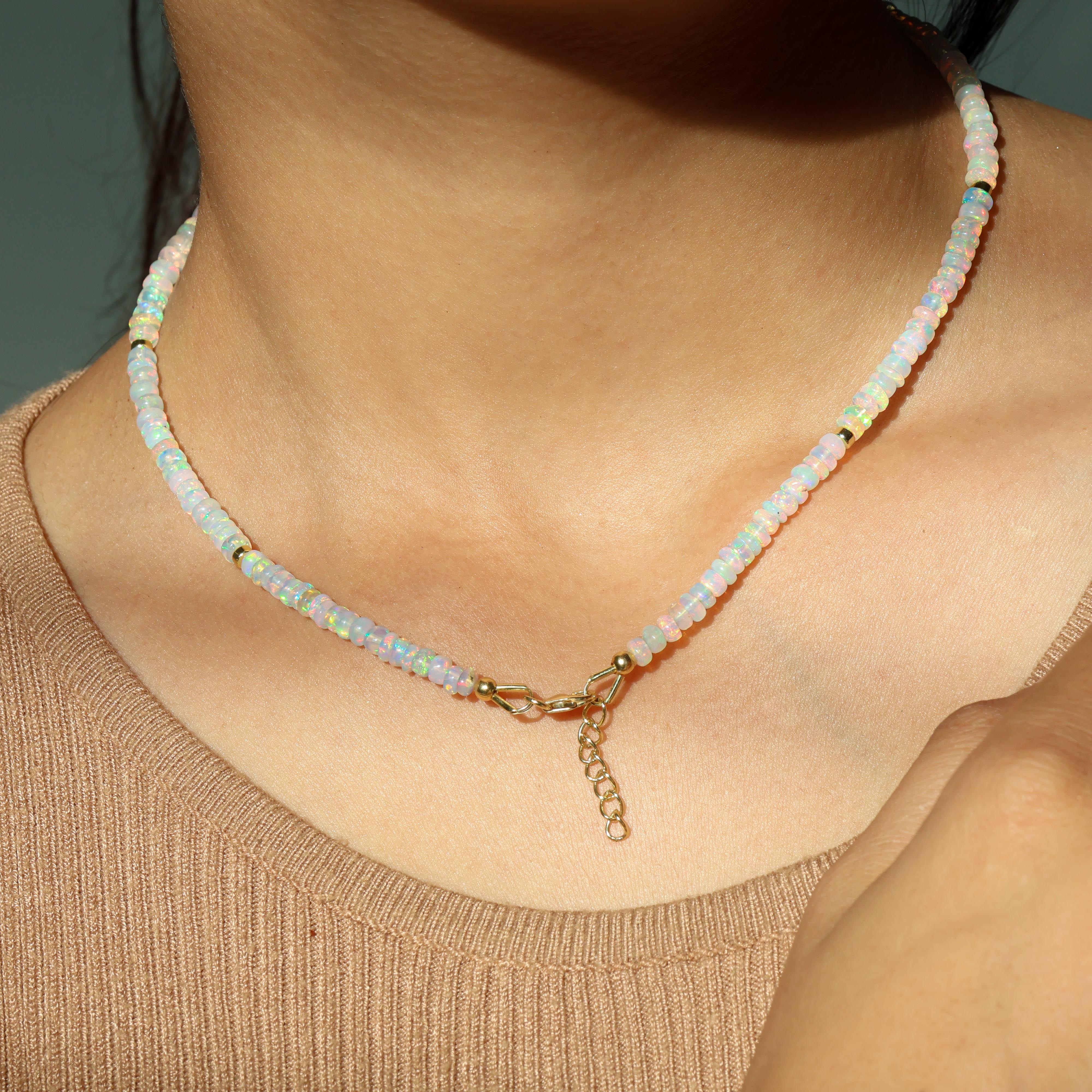 Natural White Opal Beaded Necklace with Separator Beads | Elegant Boho Jewelry for Women | Perfect for Layering, Everyday Wear & Special Occasions