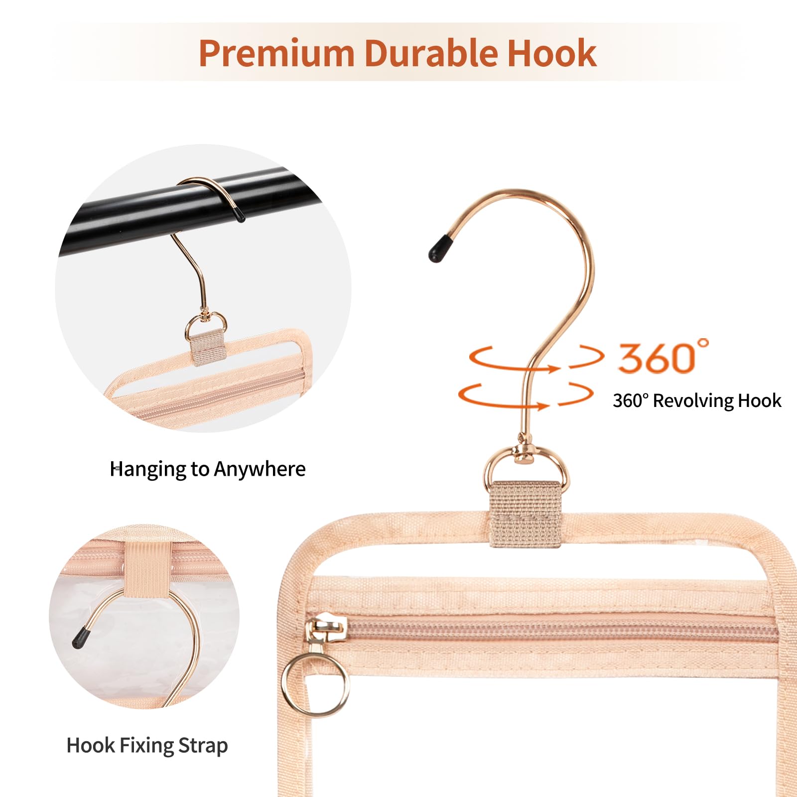 Clear Hanging Toiletry Bag for Women - Travel Makeup Organizer with 360° Hook - Portable Cosmetic & Skincare Pouch for Bathroom, Gym, Camping, and Airplane Travel