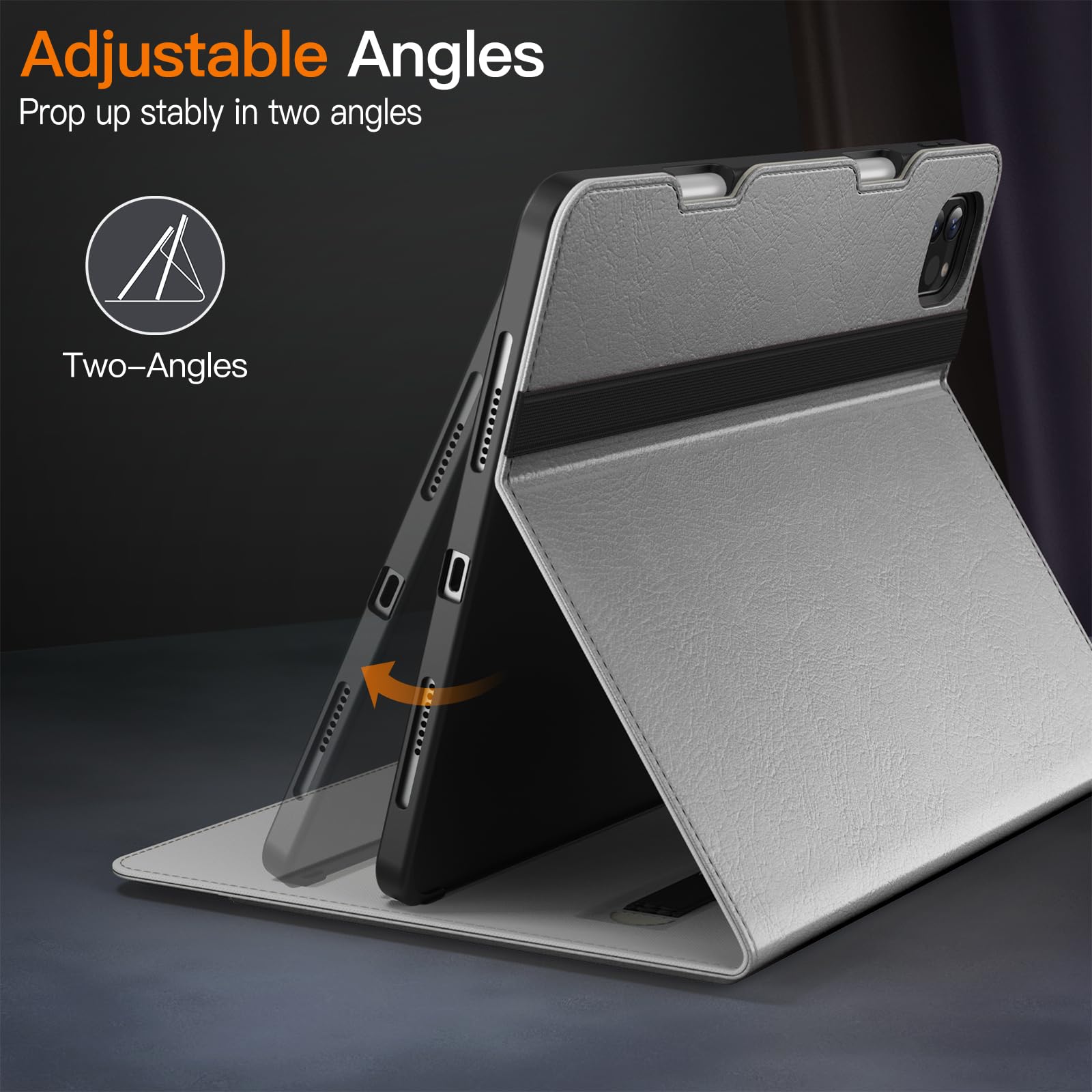JETech iPad Pro 11-Inch Case (2020/2021/2022 Models 4th/3rd/2nd Gen) - Premium PU Leather Folio Cover with Hand Strap, Apple Pencil Holder, Storage Pocket & Multi-Angle Stand | Perfect for Work, Study & Travel (Silver)