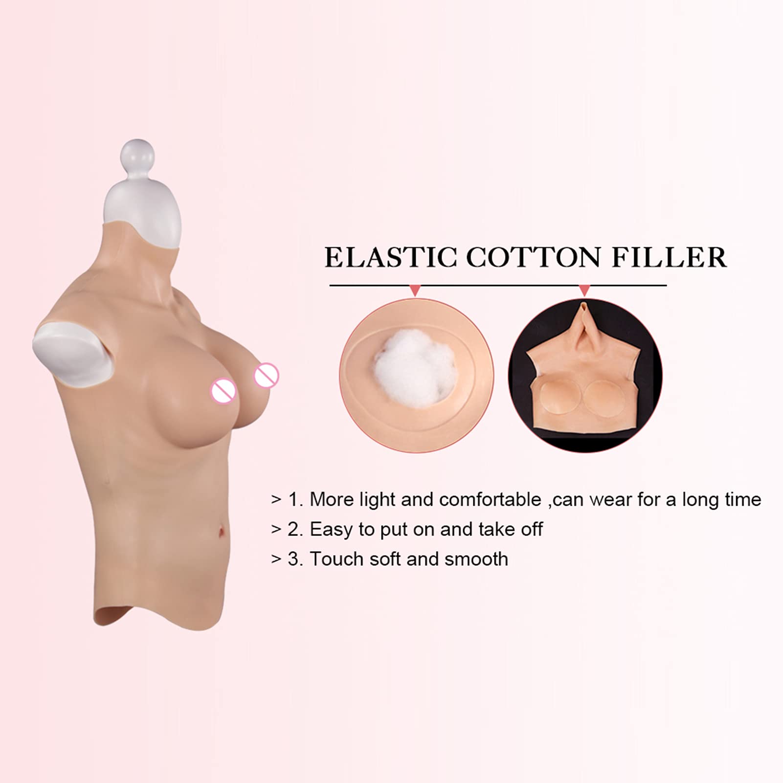 Premium C D E Cup Silicone Breast Forms - Realistic Half Body Suit for Crossdressers, Drag Queens & Transgender - Natural Looking Fake Boobs Breastplate for Cosplay, Theater & Everyday Wear