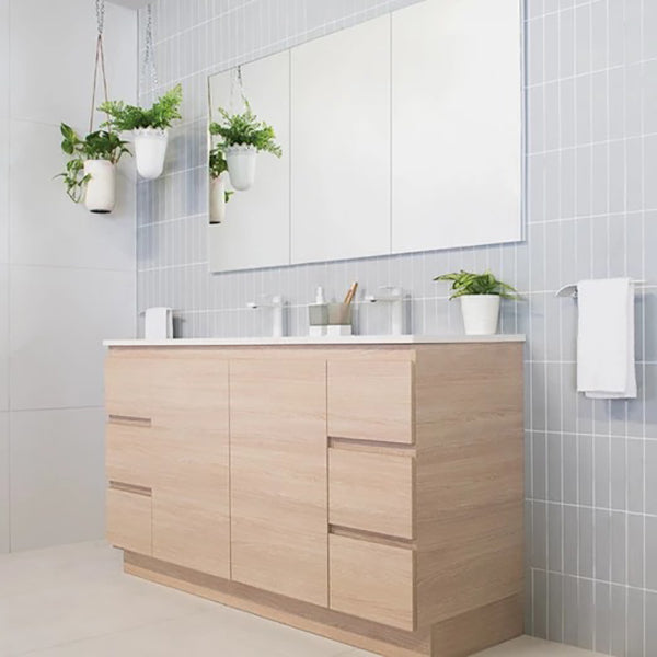 ADP Glacier Lite Door and Drawer Trio Vanity with Solid Surface Top - Modern Bathroom Vanity Set with Storage for Small Spaces, Perfect for Apartments and Powder Rooms