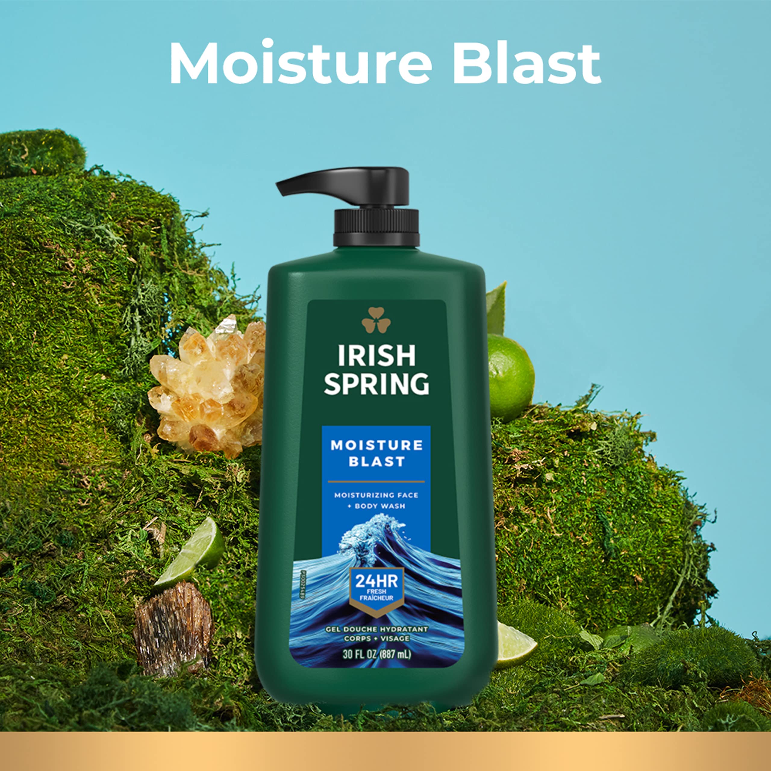 Irish Spring Moisture Blast Body Wash for Men - 30 Oz Pump Bottle with Original Clean Scent | Refreshing Daily Shower Gel for Gym, Work & Active Lifestyle