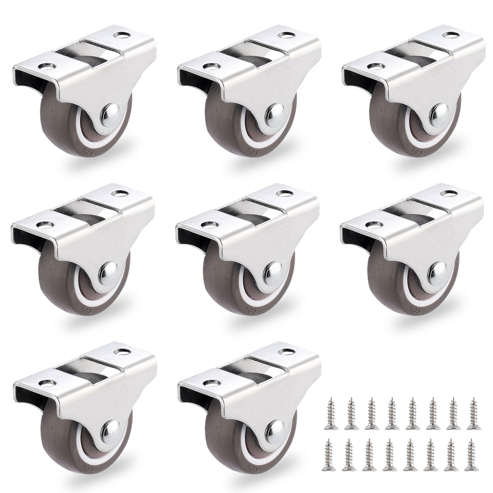 8Pcs 1 Inch Mini Caster Wheels - Low Profile Small Rubber Wheels with Steel Plate, Rigid Fixed Non-Swivel Casters for Furniture, Under Bed Storage Drawers & DIY Projects - Perfect for Smooth Mobility in Tight Spaces