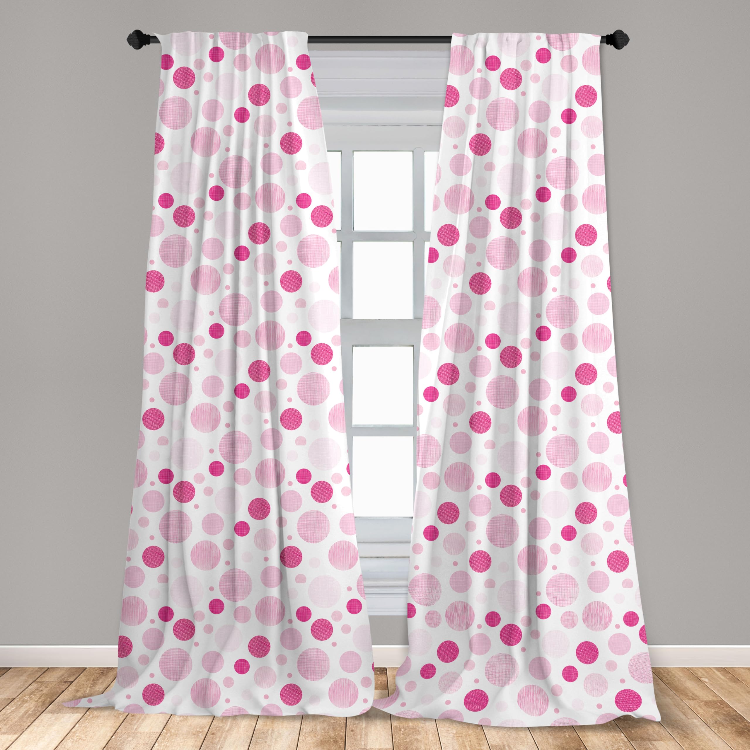 Ambesonne Abstract Pastel Circles Geometric Window Curtains - Hand Drawn Wavy Stripes Lightweight Decor, 2-Panel Set with Rod Pocket (28