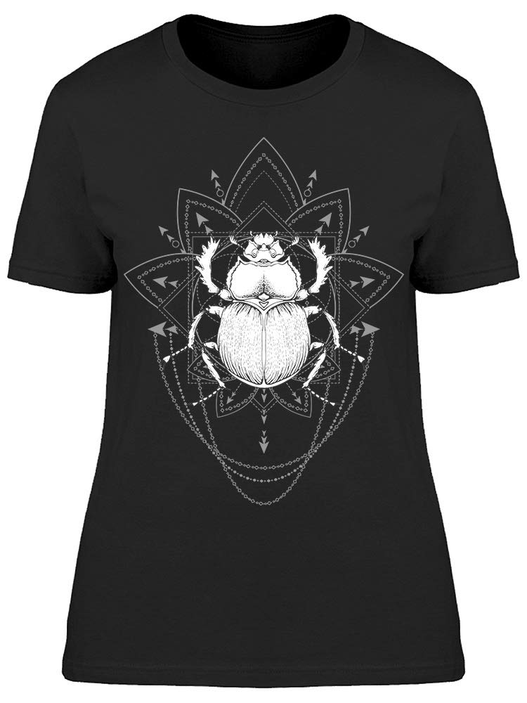 Hand Drawn Scarab Graphic T-Shirt for Women - Vintage Egyptian Beetle Print Casual Tee for Everyday Wear, Street Style & Festival Outfits