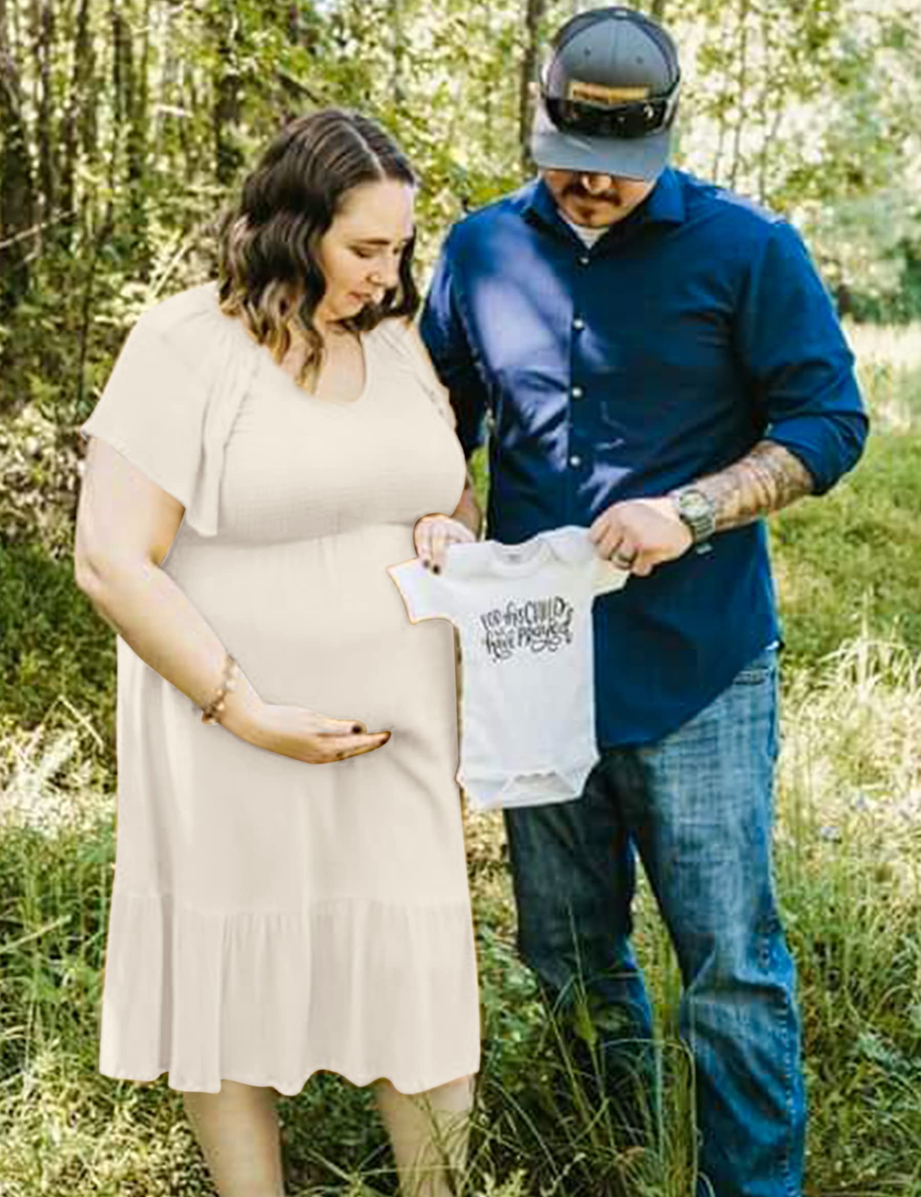 Boho Flutter Short Sleeve Maternity Dress - V-Neck Smocked Midi Dress for Baby Shower & Casual Wear (Sizes S-2XL) | Perfect for Pregnancy Photos, Bridal Showers & Summer Outfits