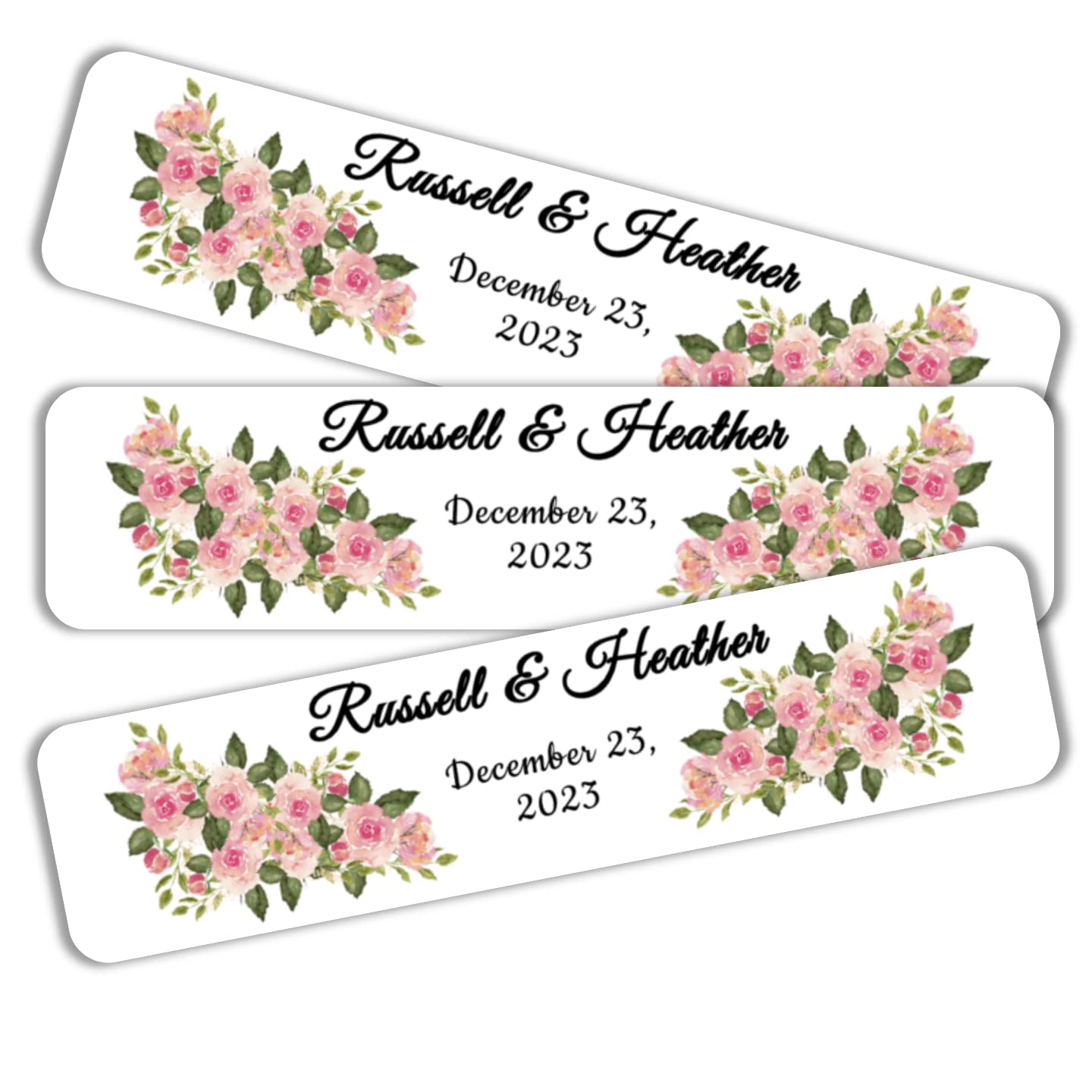 Personalized Wedding Bubble Labels - Pink Roses for Favors & Decor