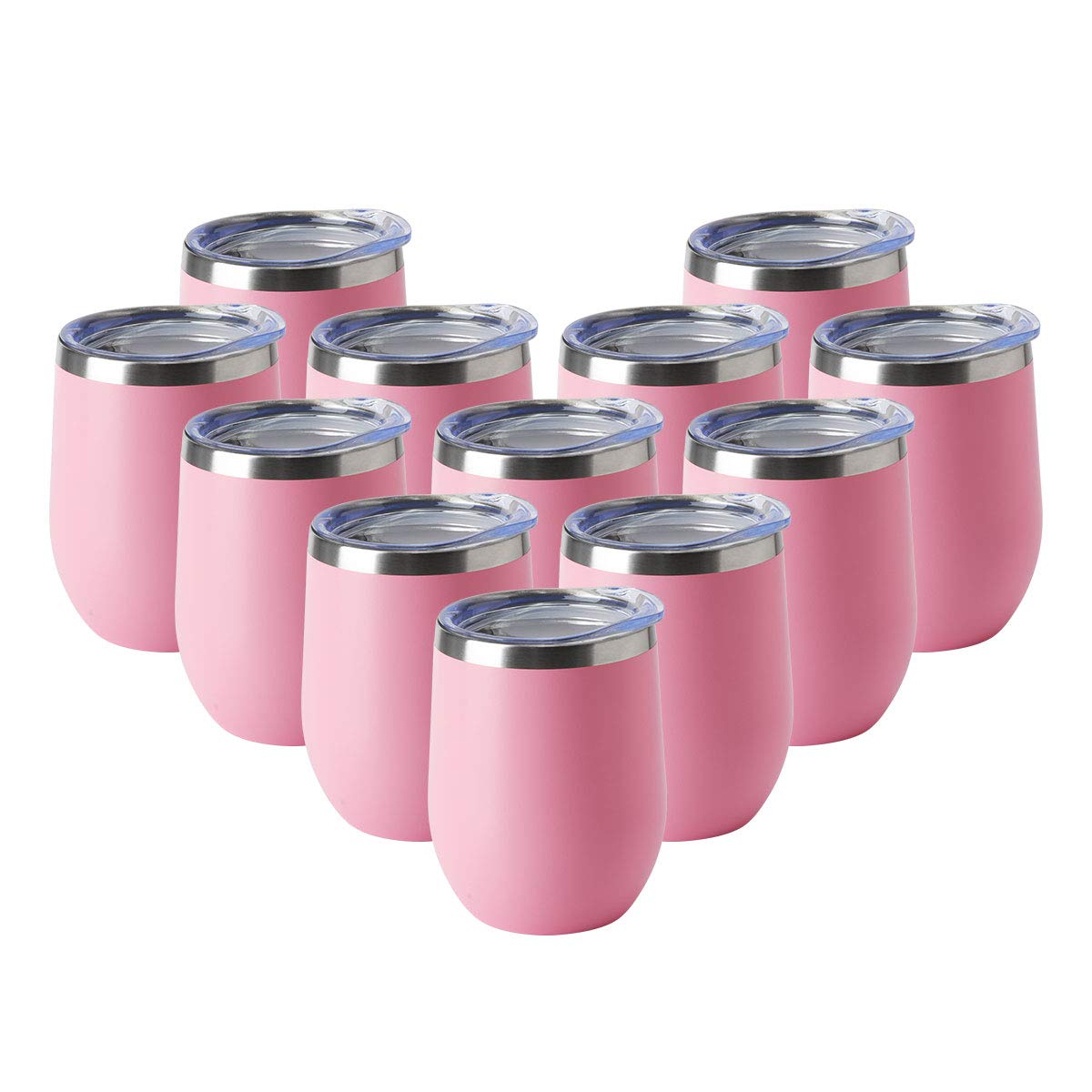 HASLE OUTFITTERS 12oz Stainless Steel Wine Tumbler with Lid - Double Wall Vacuum Insulated Stemless Wine Glass for Hot & Cold Drinks - Travel Mug for Coffee, Cocktails, Beer (12 Pack, Pink) - Perfect for Parties, Picnics, and Outdoor Adventures