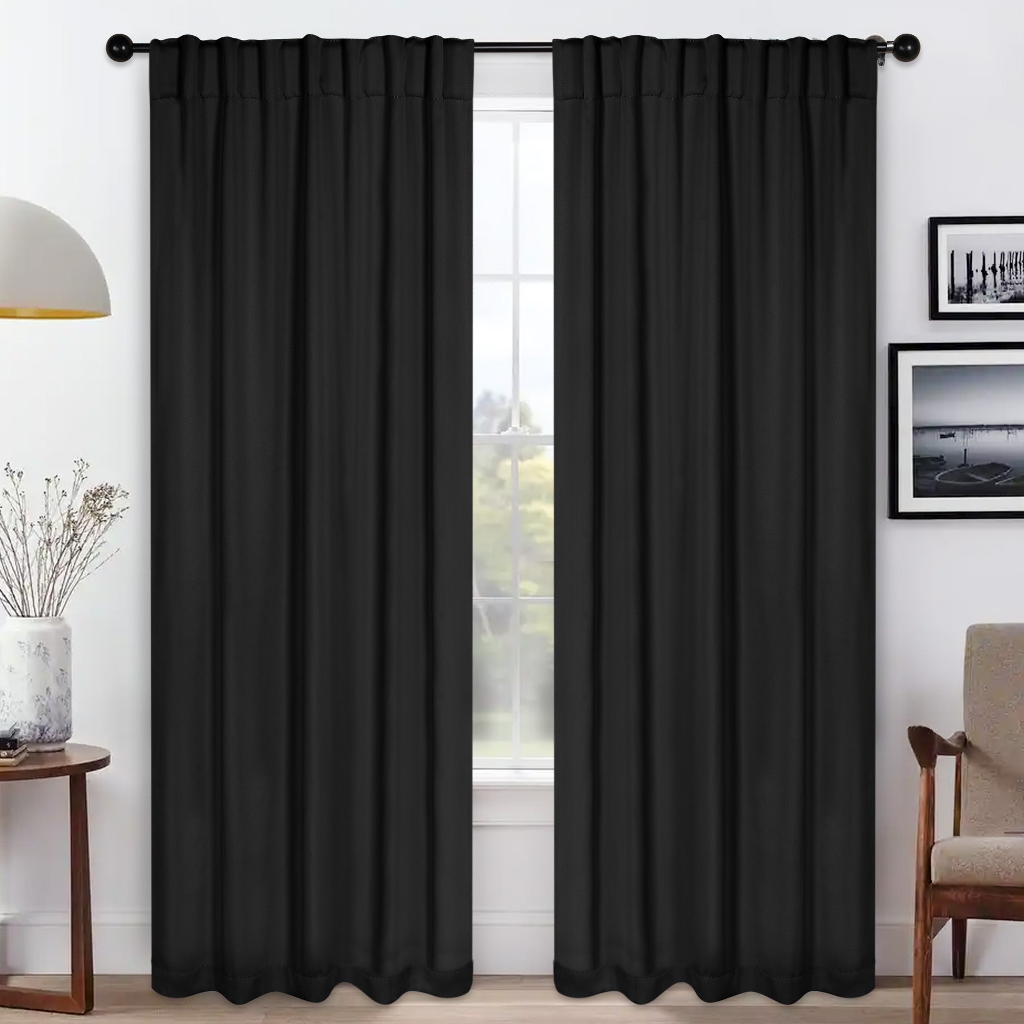 Premium Blackout Curtains for Bedroom - Solid Room Darkening Window Drapes with Back Tabs (Set of 2 Panels) - Perfect for Home Theater, Nursery & Light Sleepers