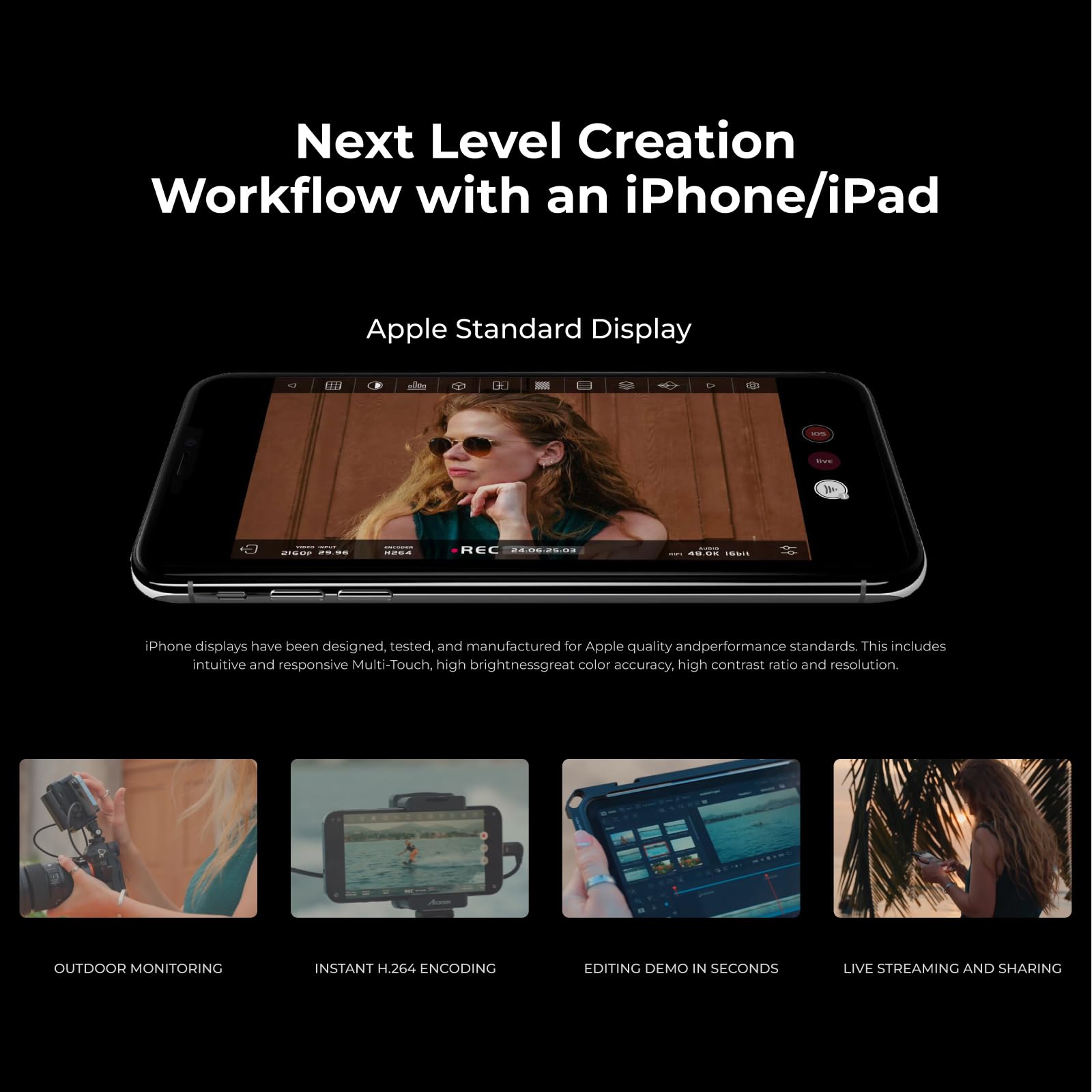 Accsoon SeeMo 4K Wireless Video Monitor for iPhone & iPad - HDMI to iOS Video Capture Adapter | 4K Surveillance Converter | Turn Smartphone into Camera Monitor (Black) - Perfect for Live Streaming, Film Making & Video Production