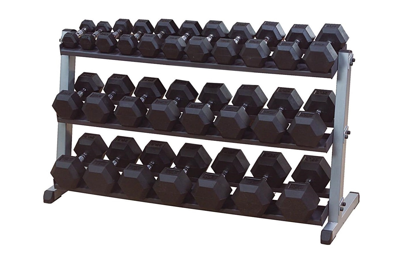 Body Solid 2 Tier & 3 Tier Adjustable Dumbbell Rack with Optional 3rd Tier - Heavy Duty Weight Rack for Home Gym & Fitness Training
