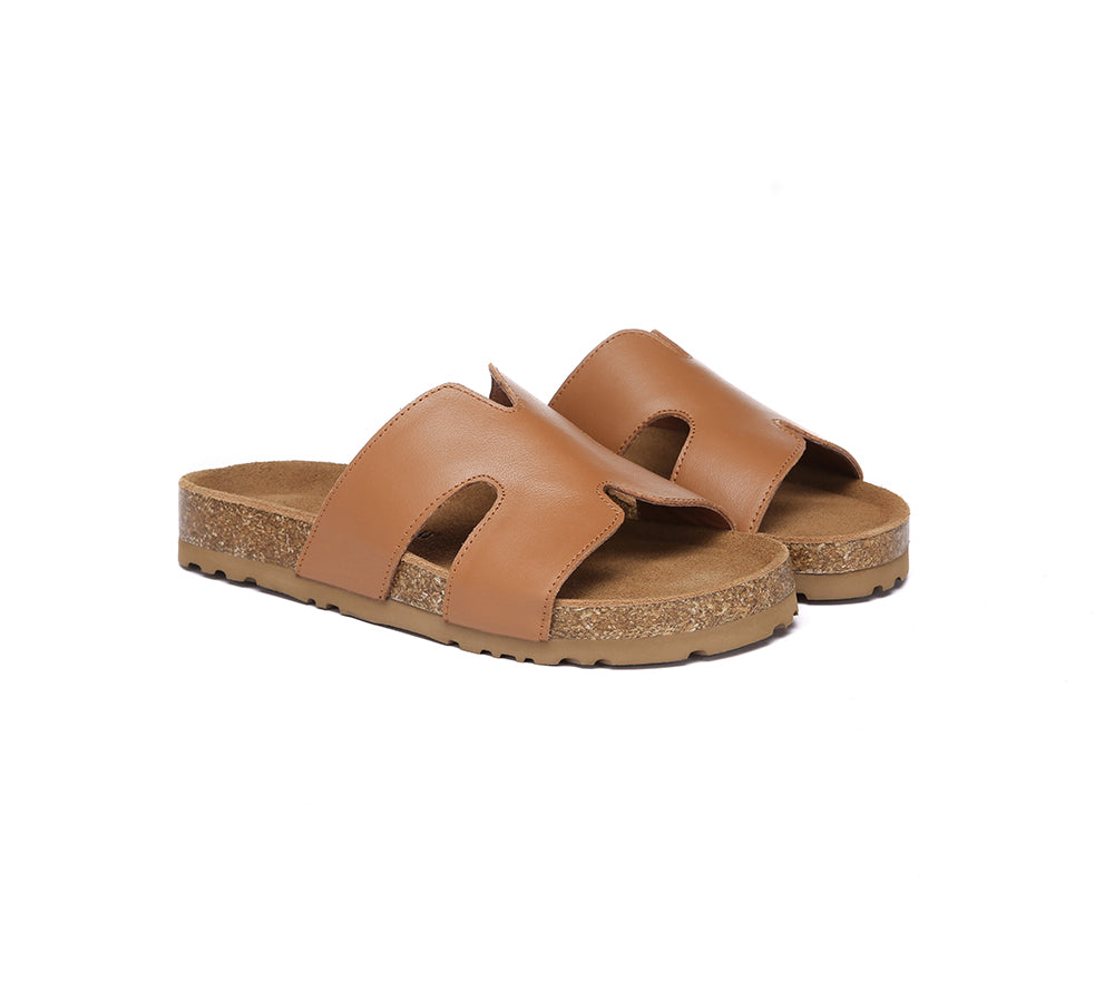 EVERAU® Women's Leather Slides - Comfortable Flat Sandals for Casual Wear, Home, Beach & Poolside Relaxation