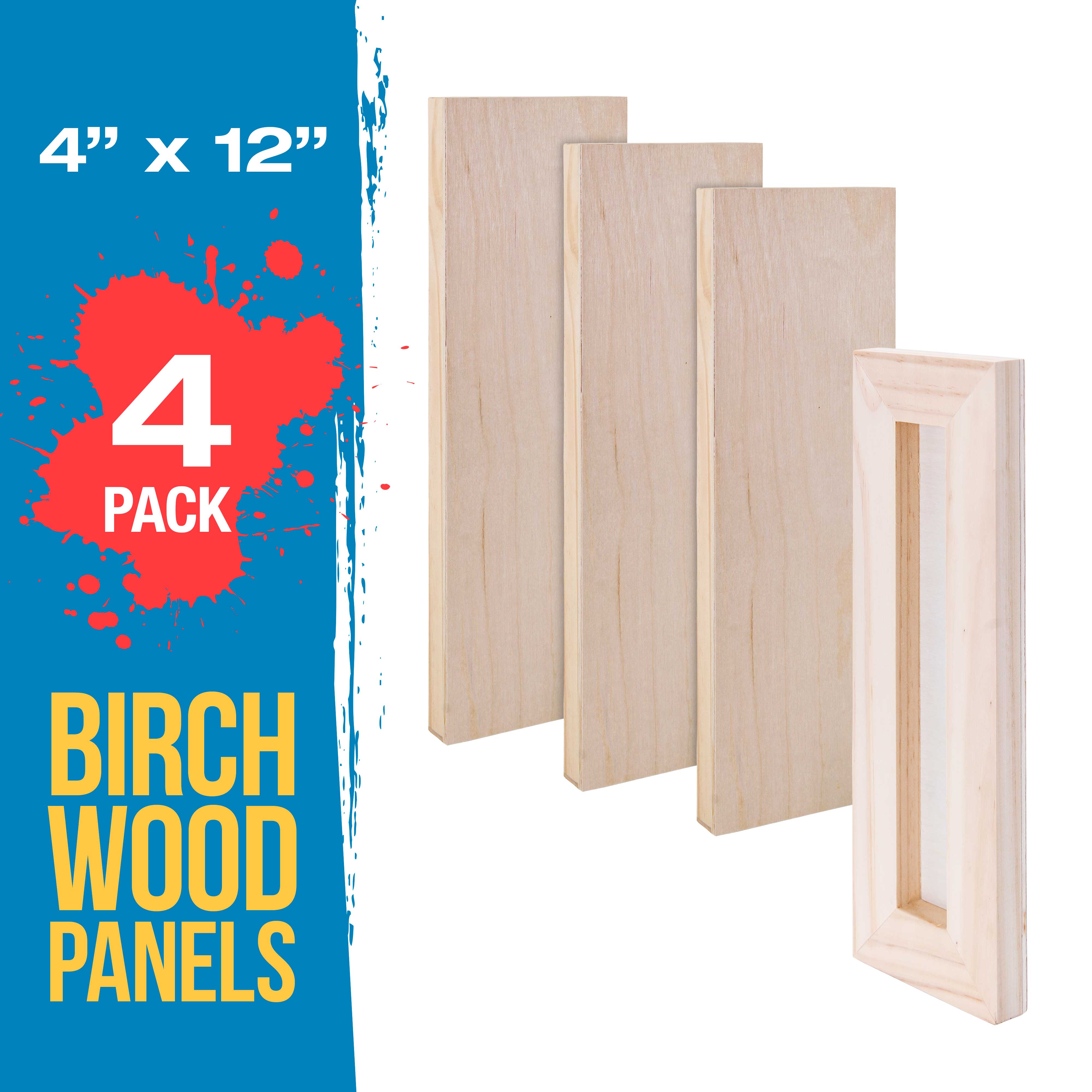 4 Pack Unfinished Birch Wood Panels for Painting - 4x12 inch Studio Canvas Boards, 3/4