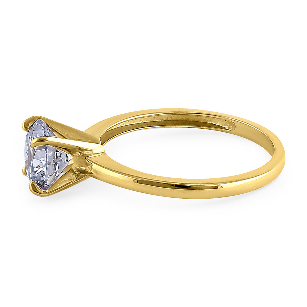 14K Solid Yellow Gold Solitaire Round Cubic Zirconia Engagement Ring for Women - Perfect for Proposals, Weddings & Anniversaries