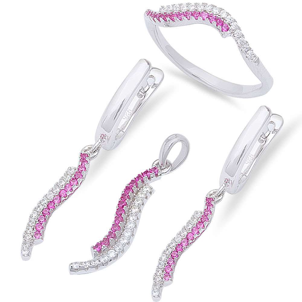 Oxford Diamond Co Rose Pink & CZ .925 Sterling Silver Ring, Earring & Pendant Jewelry Set (Sizes 5-9) - Perfect for Valentine's Day, Anniversary Gifts & Special Occasions