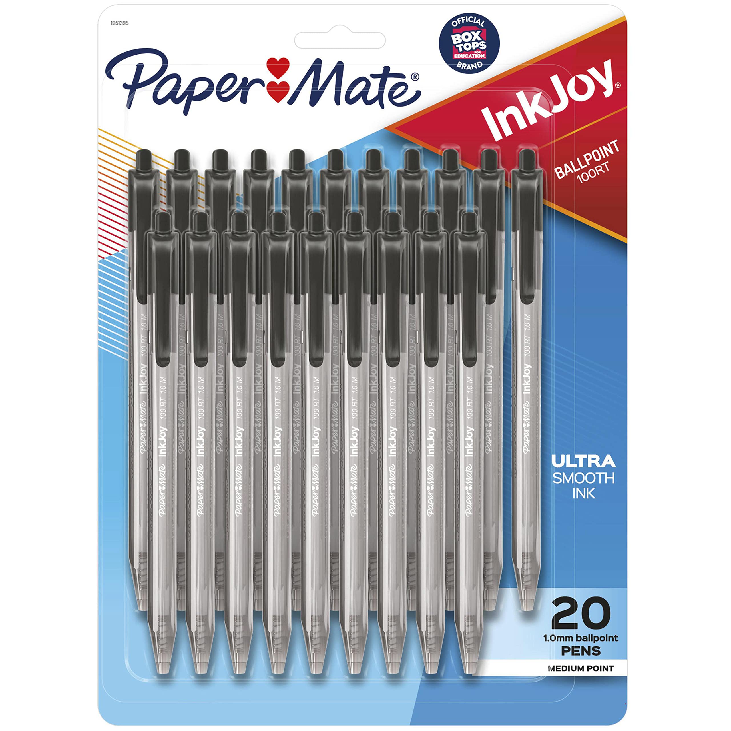 Paper Mate InkJoy 100RT Retractable Ballpoint Pens - 1.0mm Medium Point, Smooth Writing, 20 Pack Black Ink Pens for Office, School, Note Taking & Everyday Use