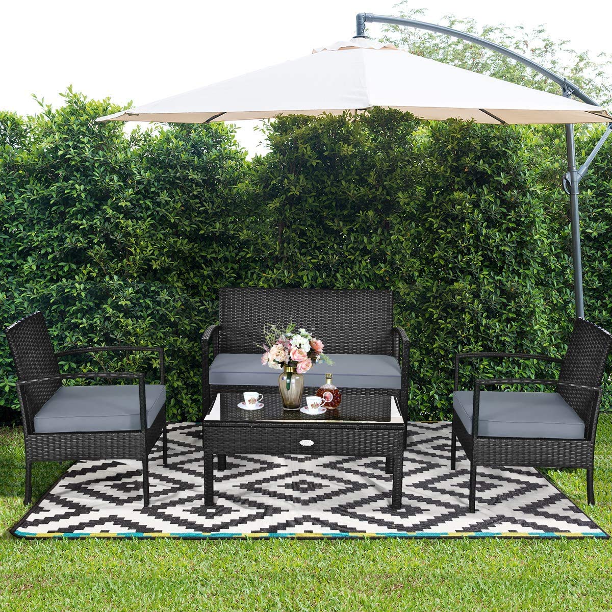 ARLIME 4-Piece Outdoor Patio Furniture Set - All-Weather Wicker Sectional Sofa with Removable Washable Cushions - Modern Conversation Set for Garden, Balcony, Poolside - Perfect for Relaxing & Entertaining Outdoors