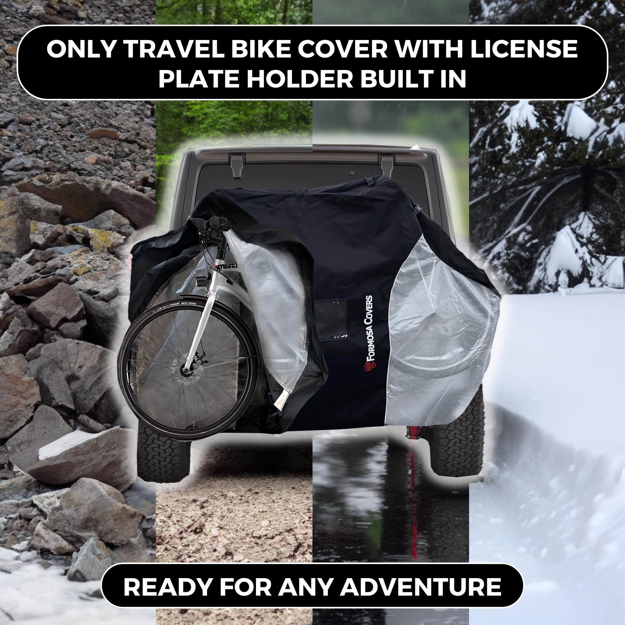 Lightweight Travel Bike Cover for Rear Hitch Mount Rack - Universal Fit for Cars, Trucks, RVs & SUVs - 300D Heavy-Duty Waterproof Material with Transparent Tail Light Reflectors - Fully Enclosed Protection for 1-2 Bikes - Perfect for Road Trips, Camping & Outdoor Adventures