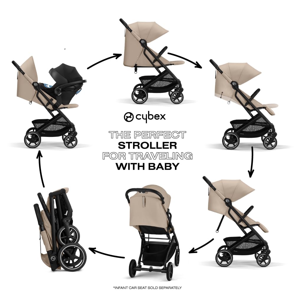 CYBEX Beezy 2 Compact Lightweight Travel Stroller for Baby - Almond Beige | Compatible with CYBEX Car Seats | Perfect for Air Travel, Shopping & City Walks