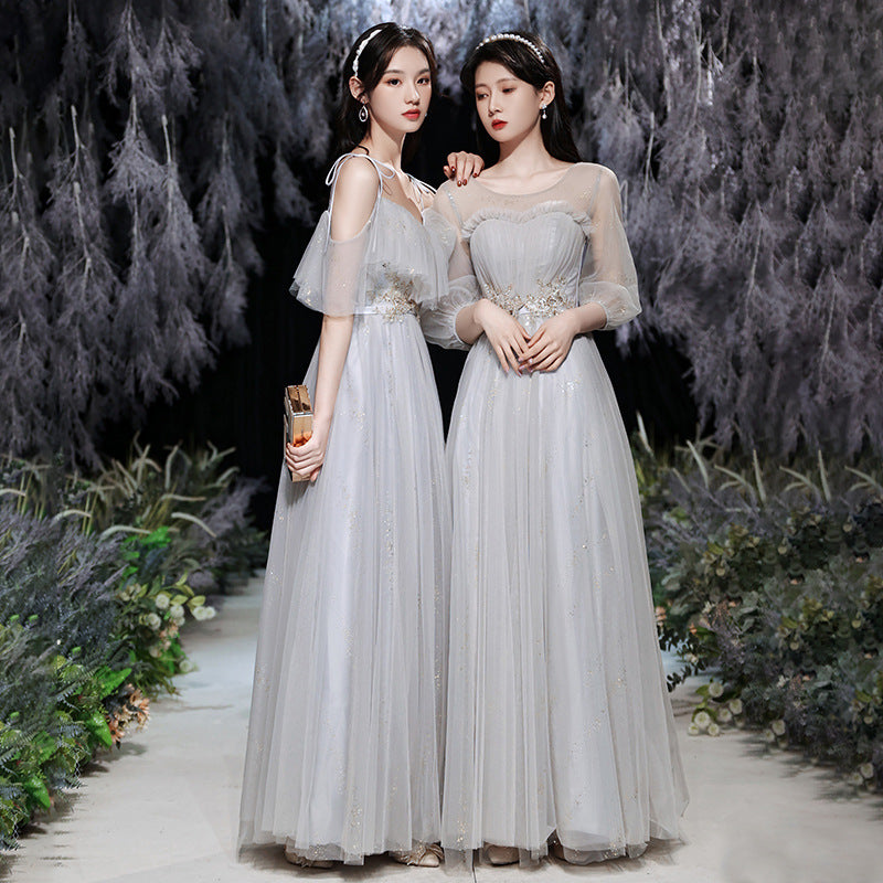 Elegant Gray A-Line Long Prom Dress - Shiny Formal Party Gown for Bridesmaid & Evening Events - Perfect for Homecoming, Wedding, and Special Occasions