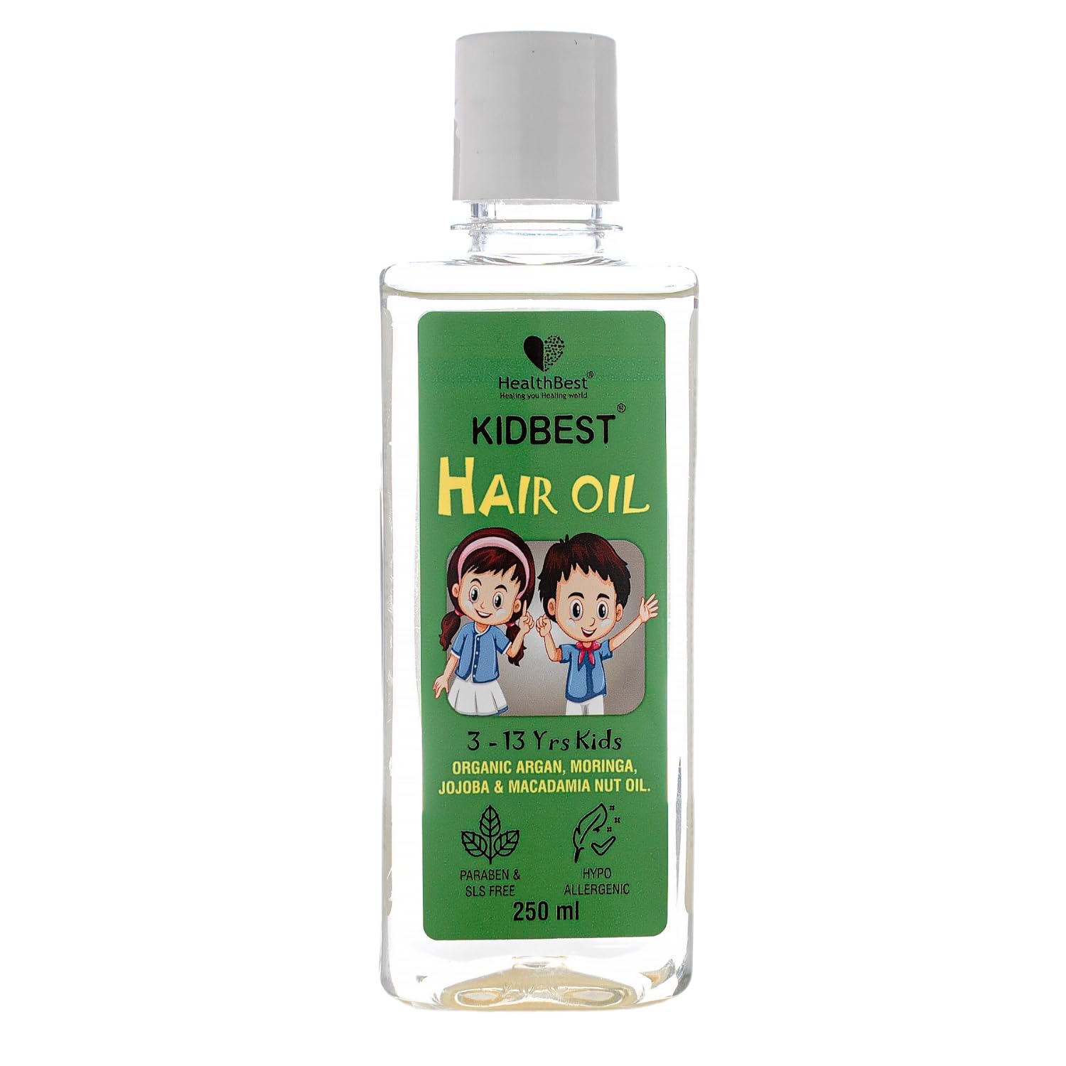 HealthBest Kidbest Natural Hair Oil for Kids 3-13 Years Old | 250ml (Pack of 2) | Promotes Healthy Hair Growth & Scalp Care | Perfect for Daily Use & Special Occasions