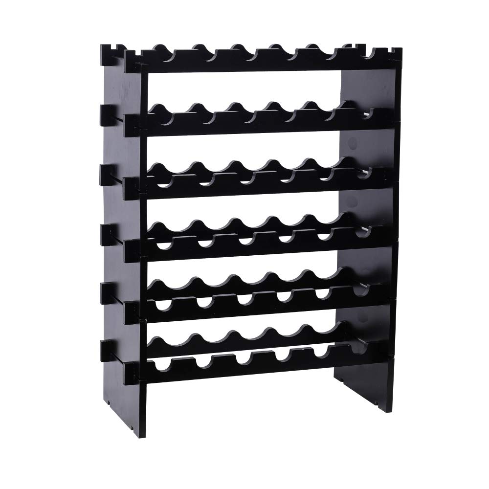 Free Standing Wooden Stackable Wine Rack - 36 Bottle Capacity Modular Storage Shelf, Wobble-Free Design for Home Bar, Kitchen or Dining Room Display (Black)