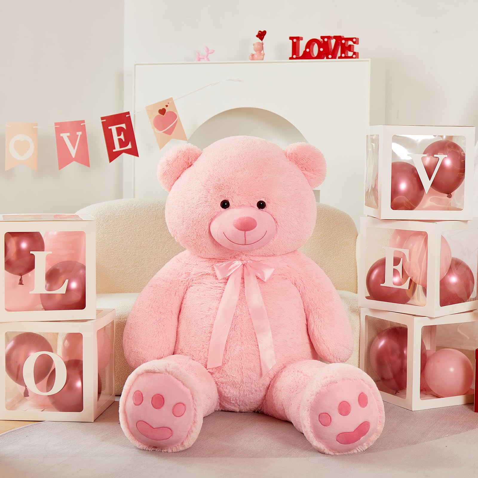 5 Feet Giant Pink Teddy Bear - Soft Lifesize Stuffed Animal Plush Toy for Valentine's Day, Birthday Gifts for Women, Girlfriend, Boyfriend, Kids | Perfect for Bedroom Decor, Cuddling, Surprise Gifts & Photo Props