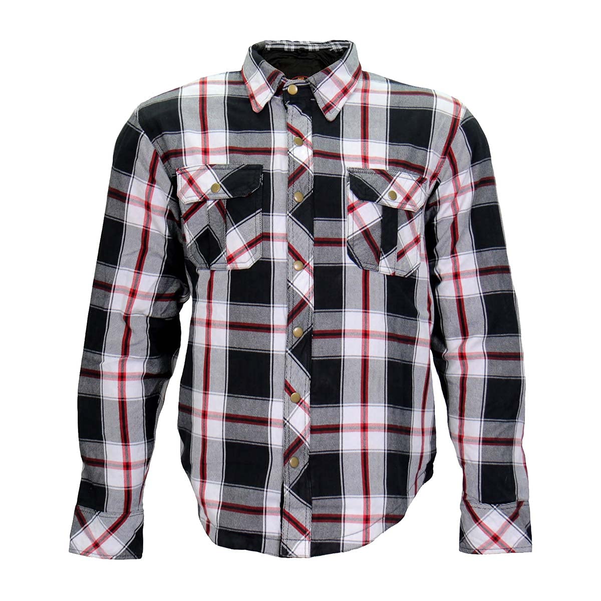 Hot Leathers JKM3001 Men's Red & White Flannel Motorcycle Shirt Jacket with CE Armor Protection - Large Size for Riding Comfort & Safety | Perfect for Bikers & Motorcycle Enthusiasts