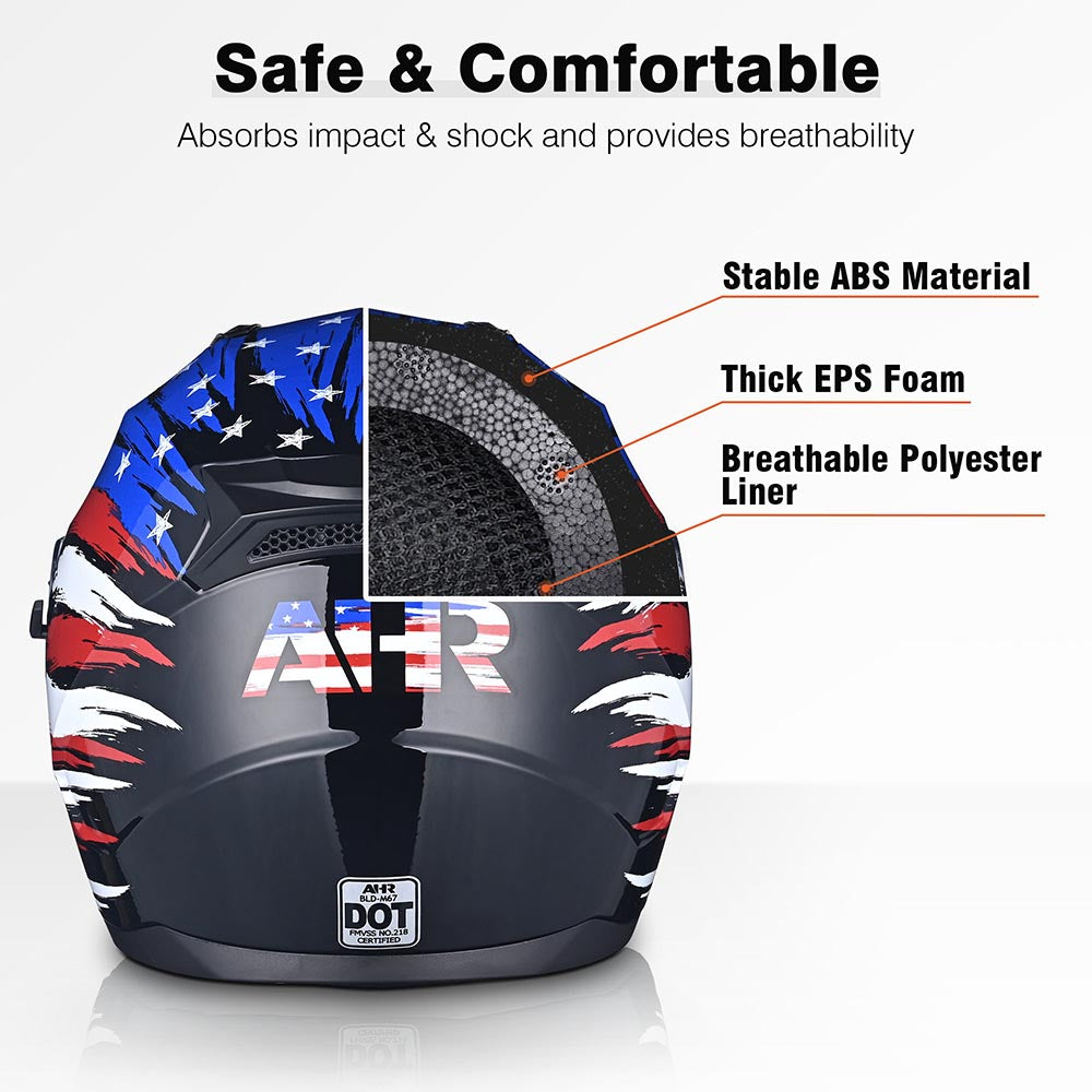 TheLAShop RUN F Full Face Motorcycle Helmet - DOT Approved, Dual Visor, US Flag Design - Perfect for Street Biking, Cruising & Safety Riding