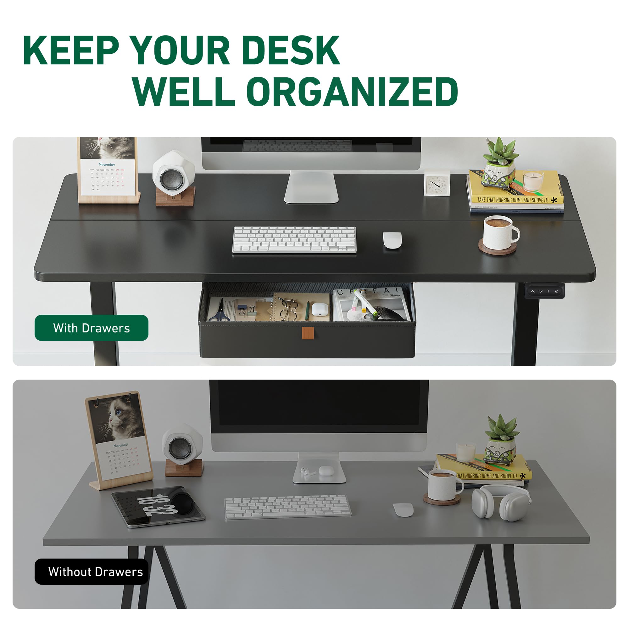FEZIBO 63 x 24 Inches Electric Standing Desk with Drawer & Storage | Adjustable Height Ergonomic Computer Desk for Home Office | Perfect for Remote Work, Gaming & Study (Black)
