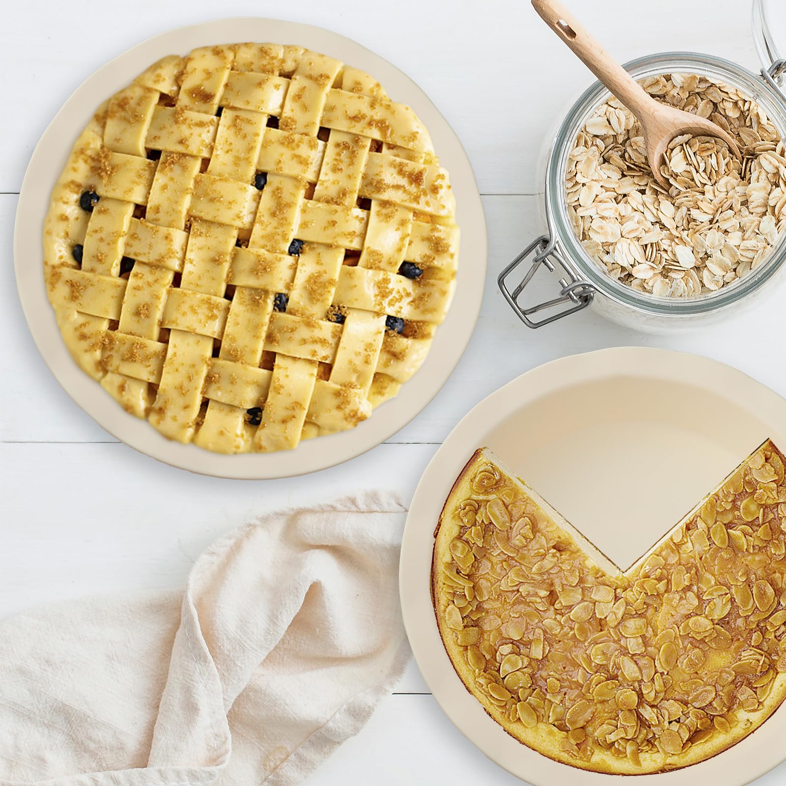 Non-Stick Silicone Pie Pans for Baking - 9 Inch Reusable Pie Dish with Corrugated Edge, Dishwasher & Microwave Safe (Beige) - Perfect for Thanksgiving, Christmas Desserts & Homemade Pies