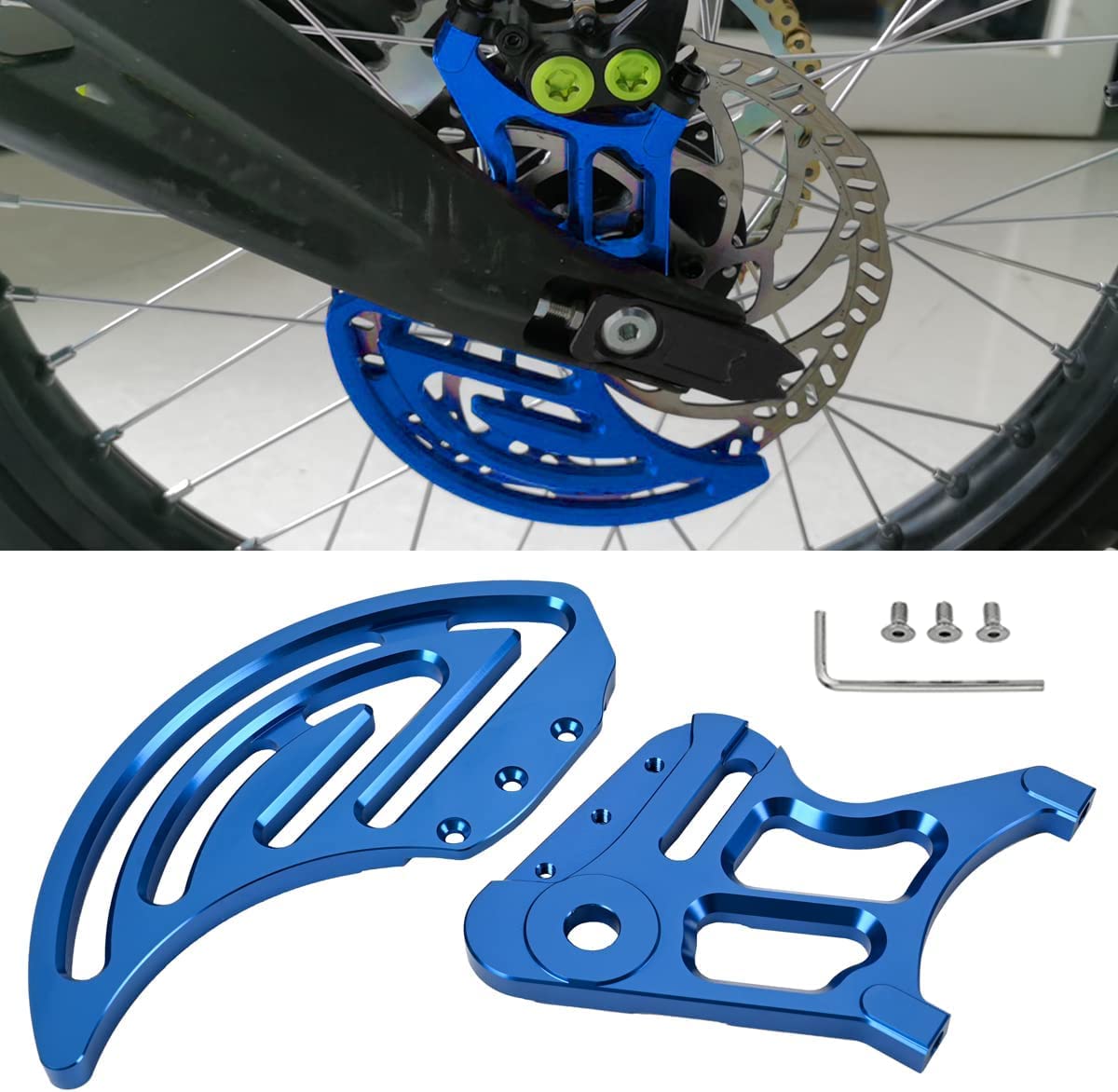 CTDOESO CNC Billet Rear Brake Disc Guard & Caliper Cover - Compatible with Sur-Ron MX/X Bike & Segway X260 - High-Quality Rear Sprocket Protective Cover & Rotor Adapter (Blue) - Perfect for Off-Road Riding, Mountain Biking & Electric Bike Protection