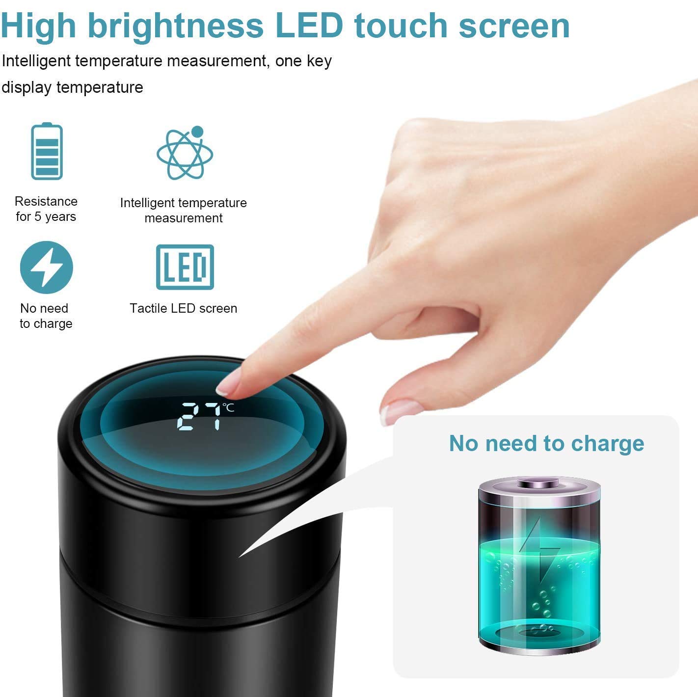 Techgadget 500ml Stainless Steel Vacuum Insulated Water Bottle with LED Temperature Display - Leak Proof, 12 Hour Hot & Cold Retention - Perfect for Gym, Hiking, Office & Travel Hydration