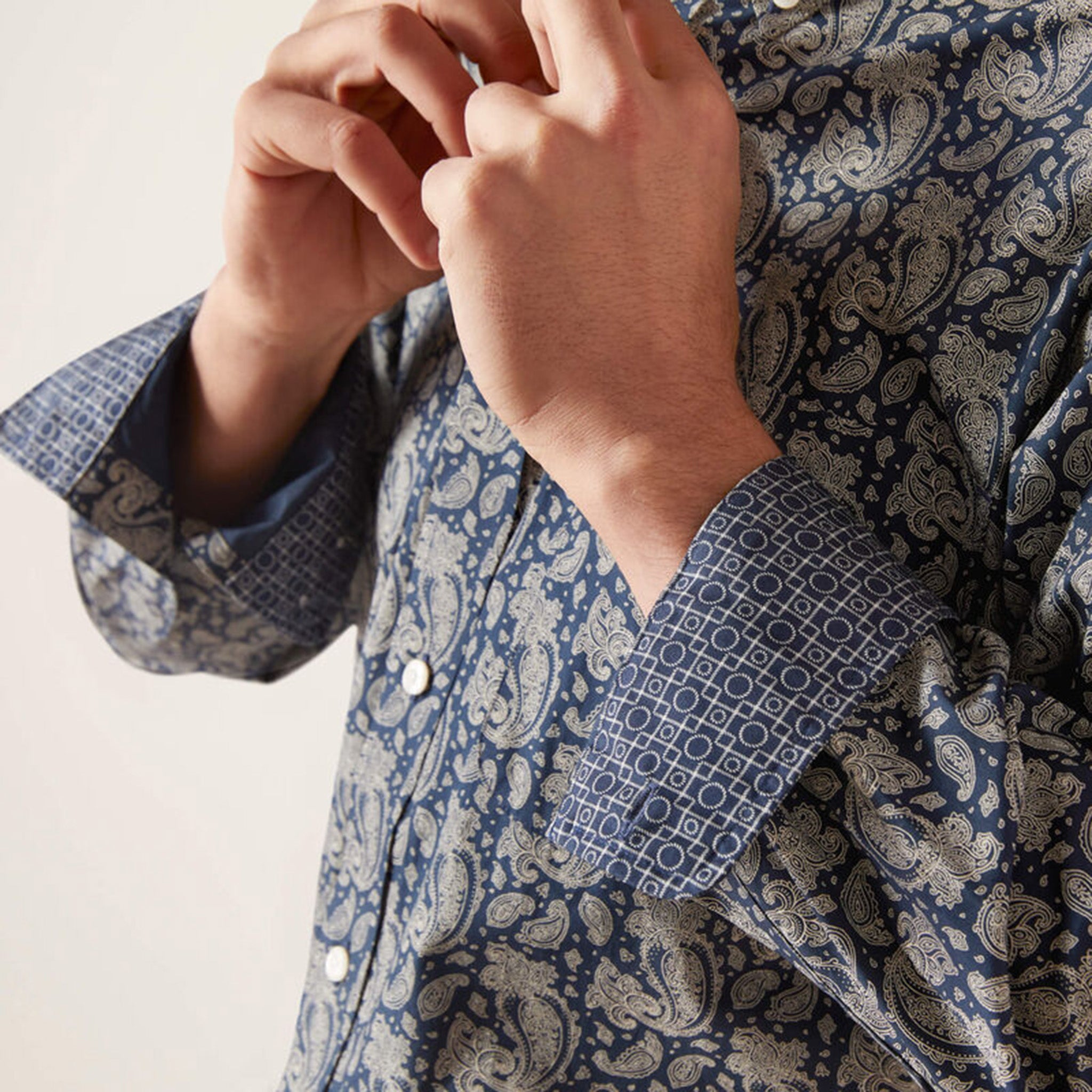 Ariat Men's Kohen Western Shirt - Blue & Grey Paisley Print, Long Sleeve Button-Up for Casual Wear & Country Style Outfits