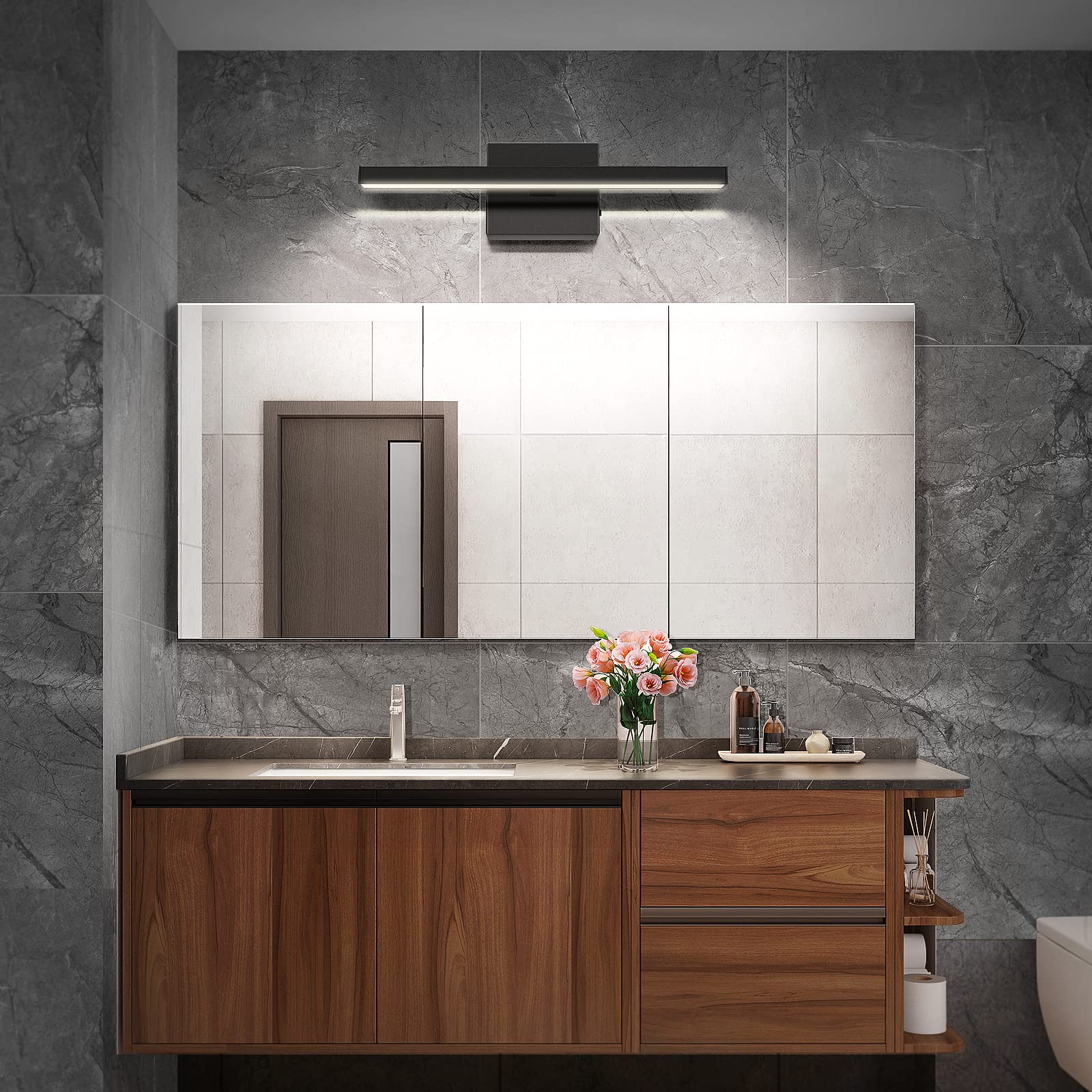 VOLISUN 15.7 Inch Modern Bathroom Vanity Light - 12W Dimmable 5CCT LED Light Fixture for Mirror, Black Bar Vanity Lighting for Bathroom, Bedroom & Mirror Cabinets - ETL Certified - Perfect for Modern Home Decor & Spa-Like Ambiance
